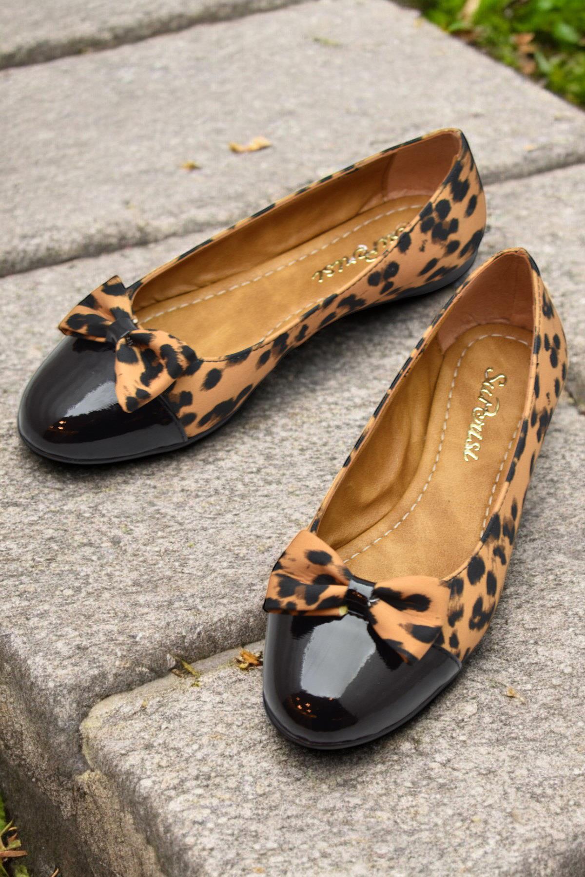 0892 Rahat Taban Günlük Kadın Babet Ayakkabı Nişan Düğün Abiye Leopar Desen Kadın Ayakkabı - Görsel 3