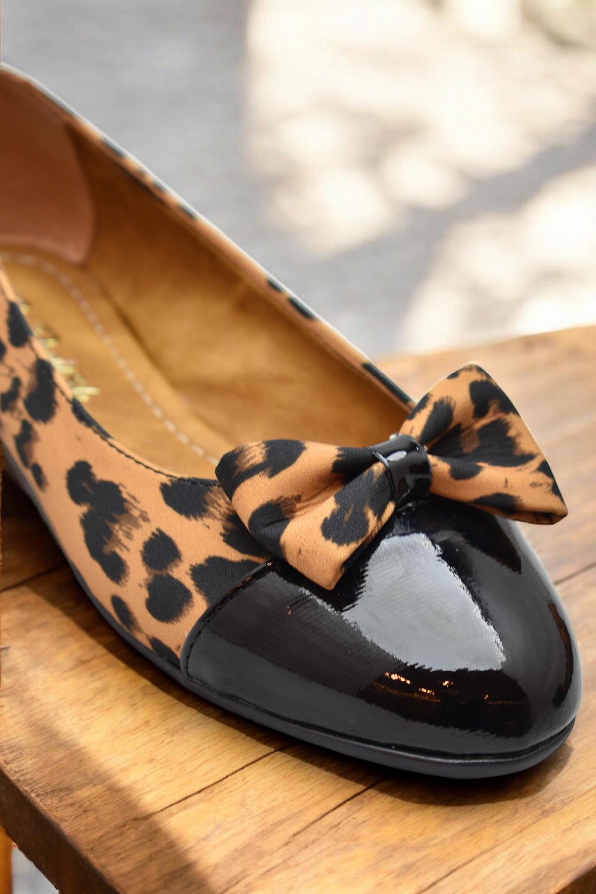 0892 Rahat Taban Günlük Kadın Babet Ayakkabı Nişan Düğün Abiye Leopar Desen Kadın Ayakkabı - Görsel 5