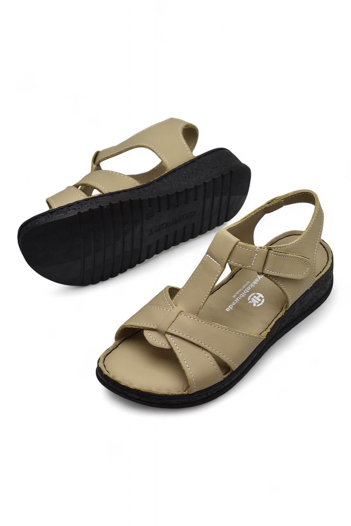 204 TAM ORTOPEDİK Hakiki Deri Kadın Sandalet Topuk Jel Taban Kadın Deri Sandalet - Görsel 5