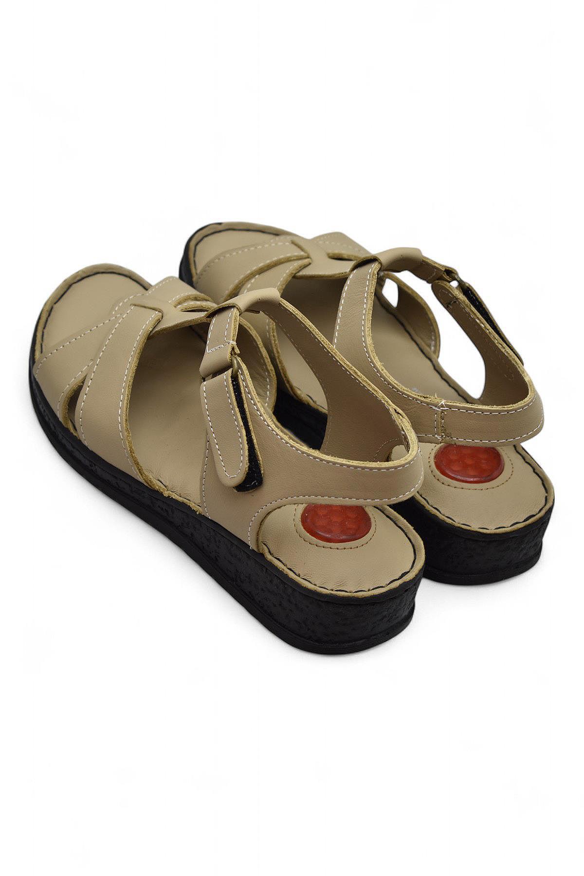 204 TAM ORTOPEDİK Hakiki Deri Kadın Sandalet Topuk Jel Taban Kadın Deri Sandalet - Görsel 6