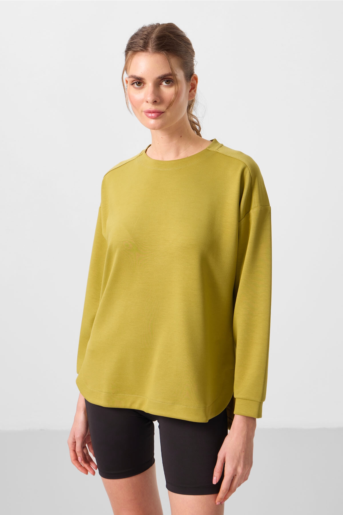 Limon Dik Yaka Fermuarlı Rahat Form Kadın Polar Sweatshirt - 97173