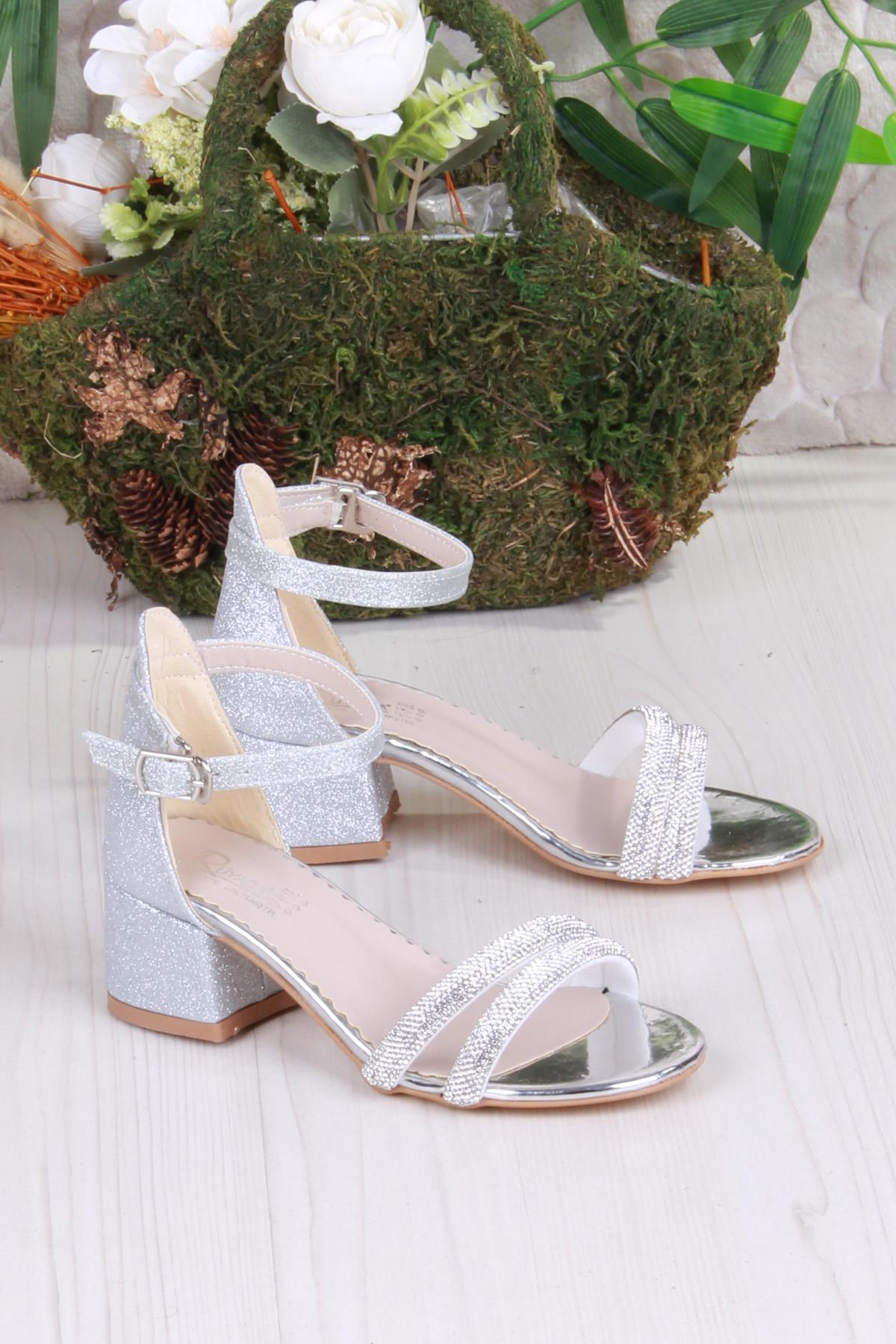 352087 Taşlı Detaylı Topuklu Kız Çocuk Abiye Ayakkabı - Görsel 2