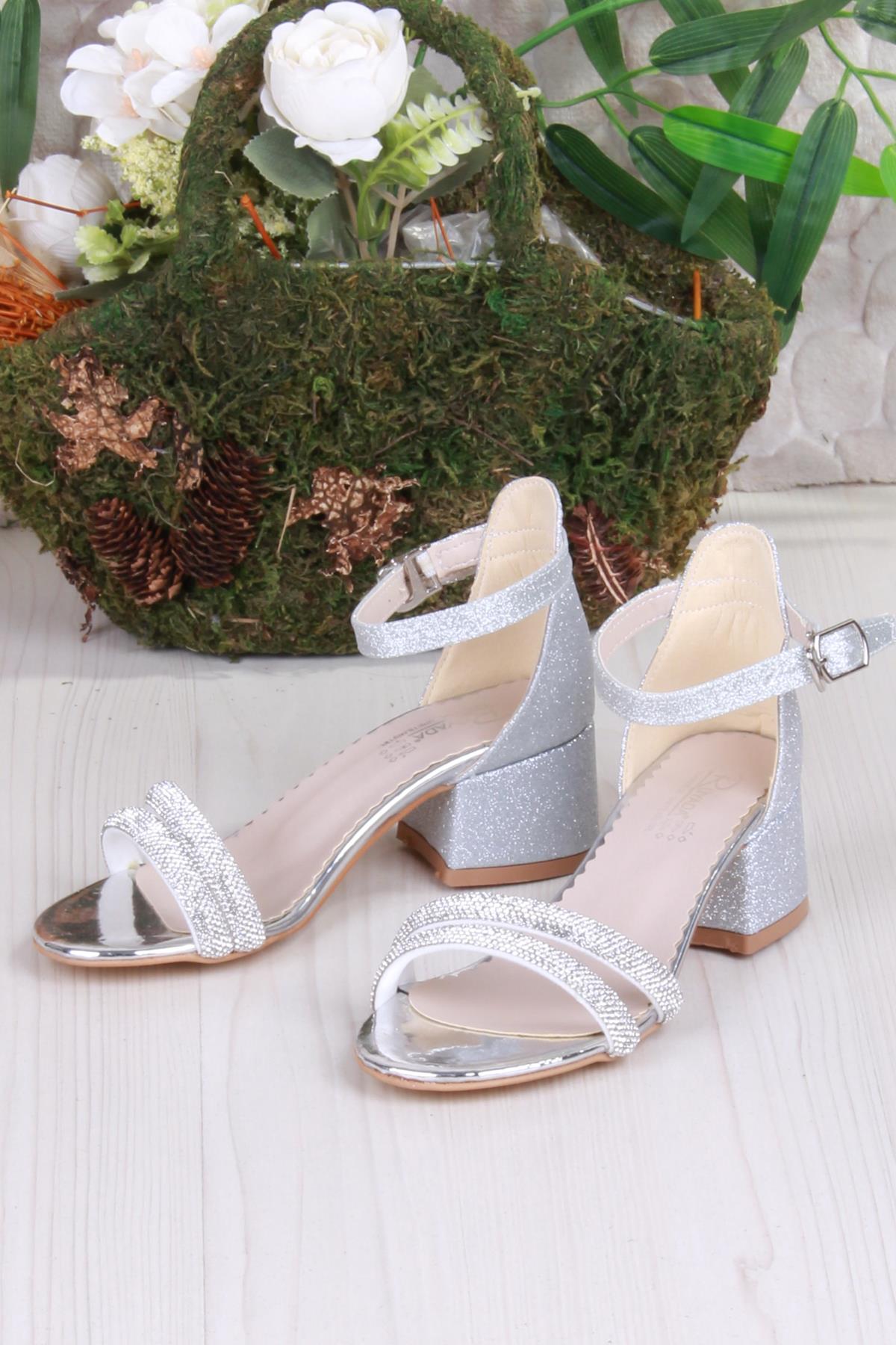 352087 Taşlı Detaylı Topuklu Kız Çocuk Abiye Ayakkabı - Görsel 4