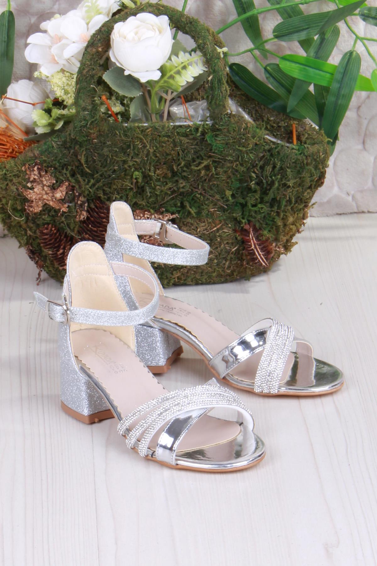 352091 Taşlı Detaylı Topuklu Kız Çocuk Abiye Ayakkabı - Görsel 2