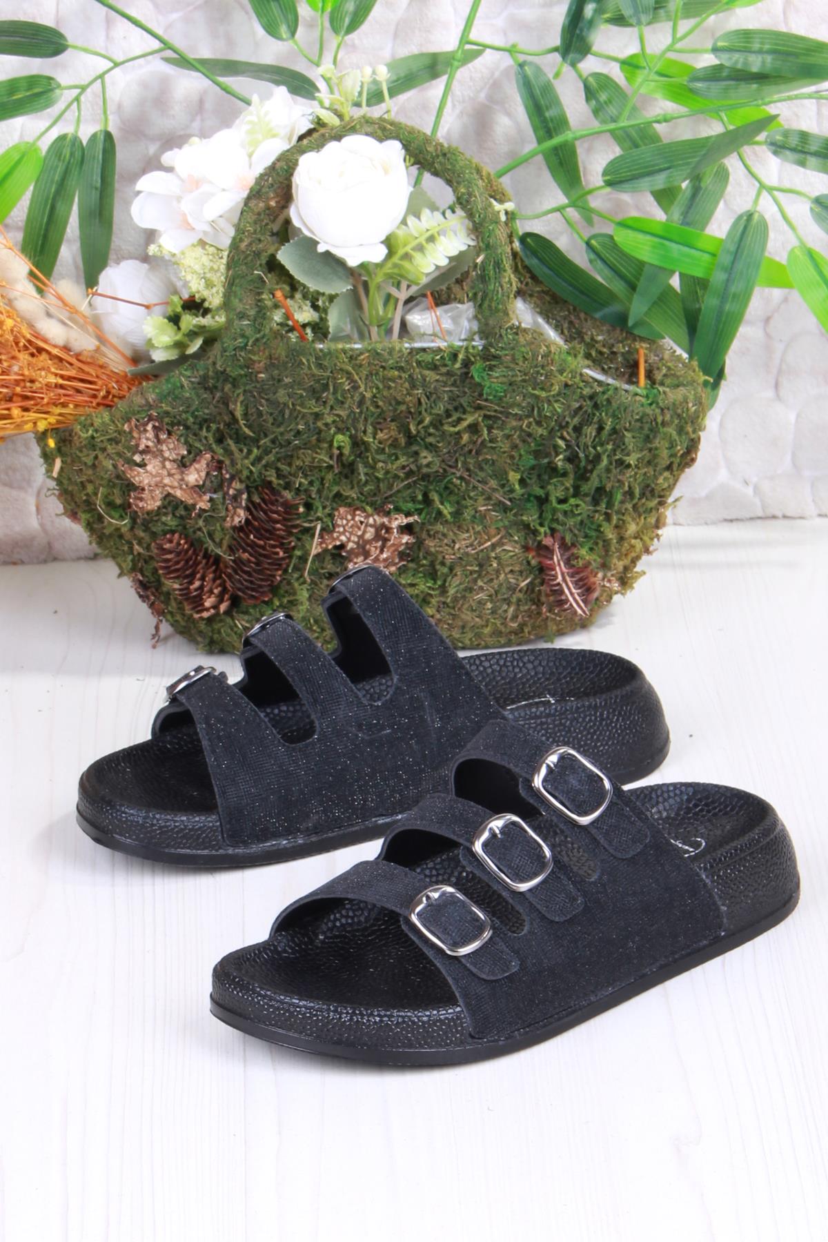 100403 Pienn Anatomik Esnek Rahat Simli Baskılı Üç Tokalı Kadın Terlik - Görsel 5