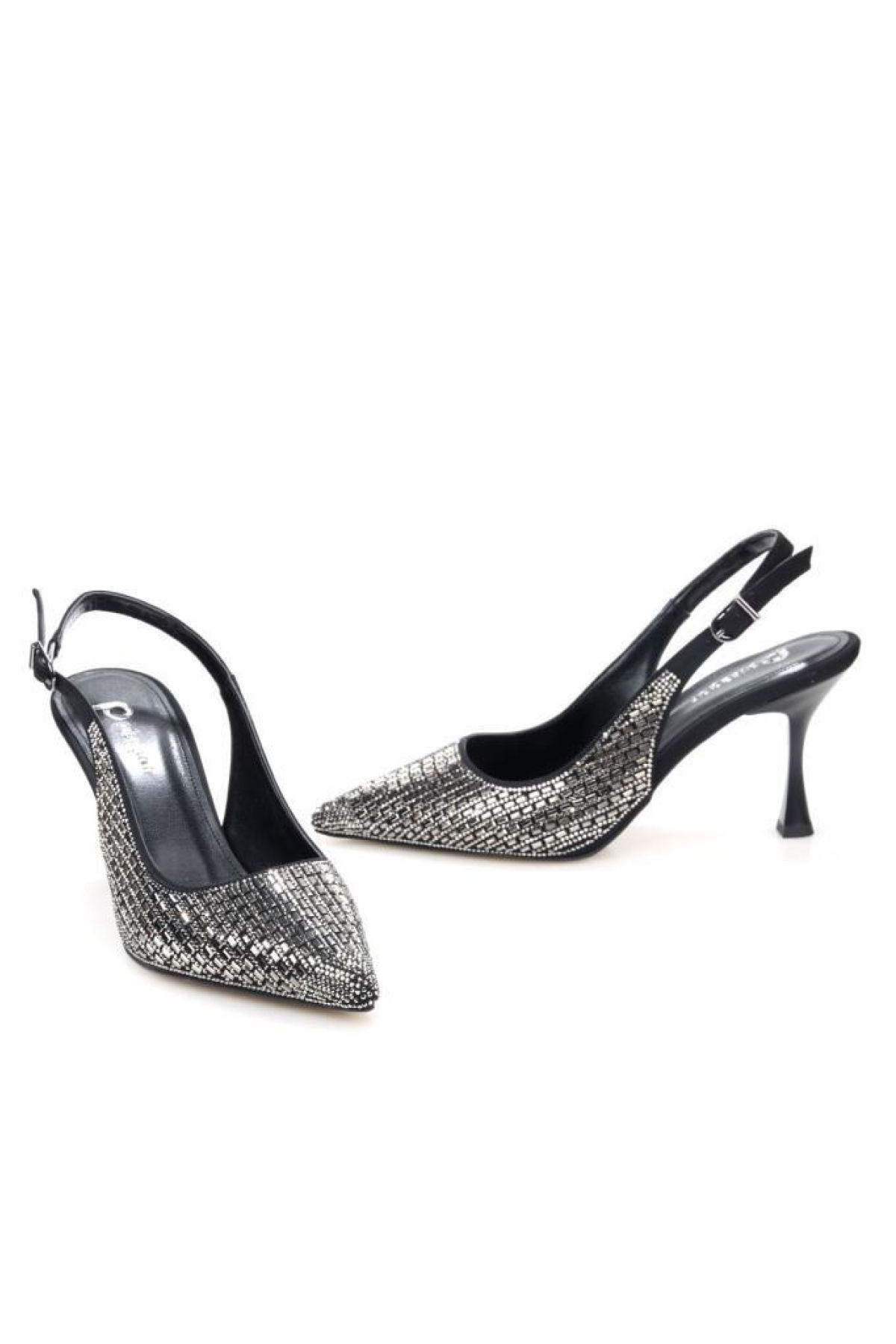 Pisagor Ps-31971 8 Cm Topuklu Kadın Taşlı Arkası Açık Stiletto Abiye Ayakkabı - Görsel 3
