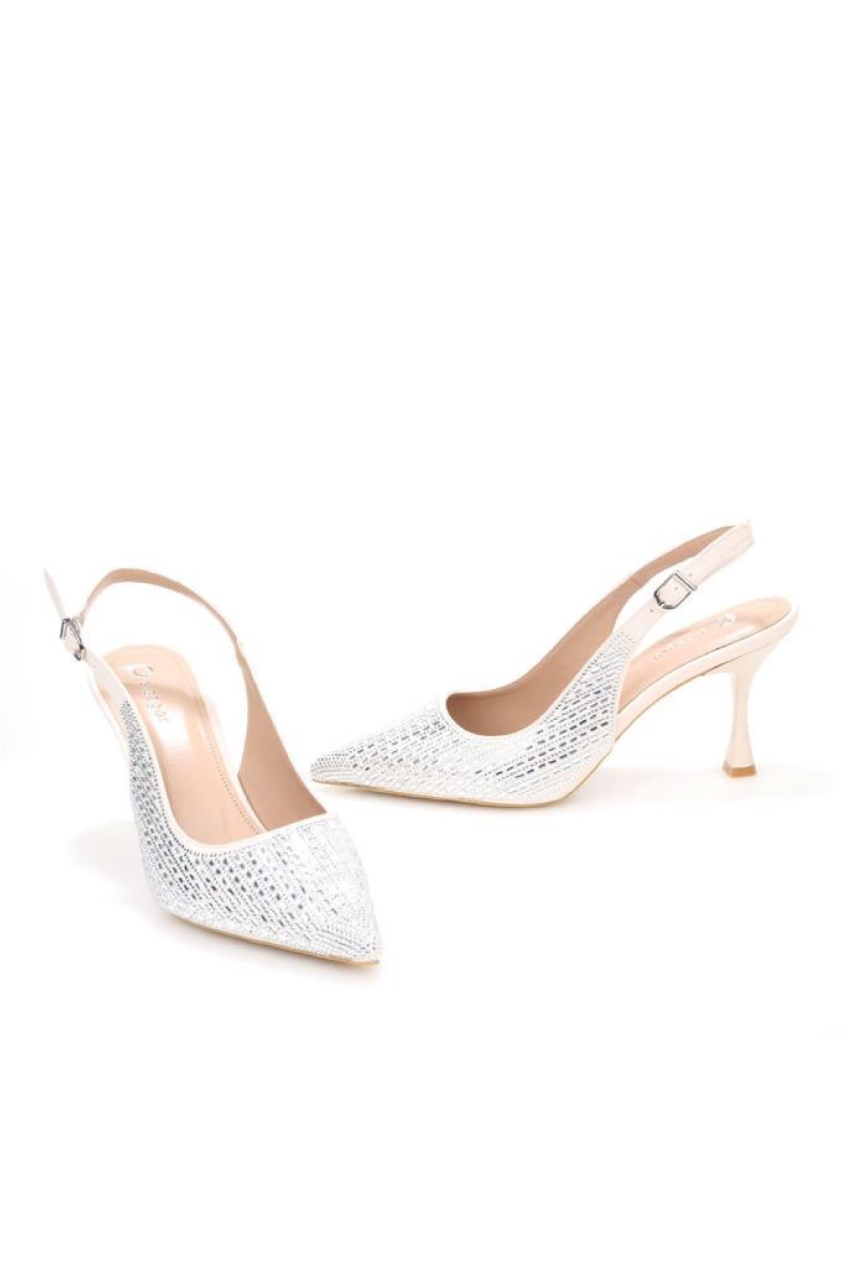 Pisagor Ps-31971 8 Cm Topuklu Kadın Taşlı Arkası Açık Stiletto Abiye Ayakkabı - Görsel 3