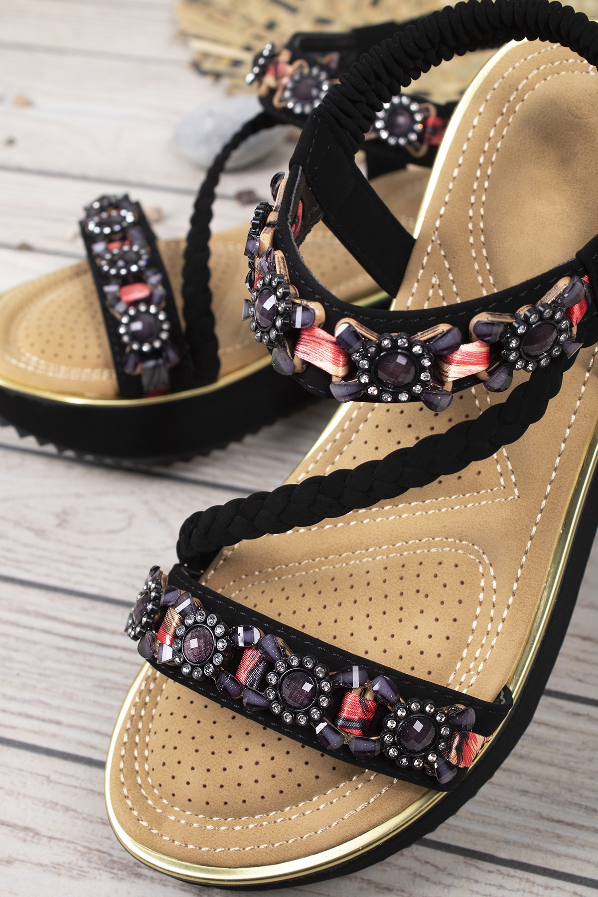 Claire Anatomik Ortopedik Taban Fashion Taşlı Günlük Kadın Sandalet - Görsel 6