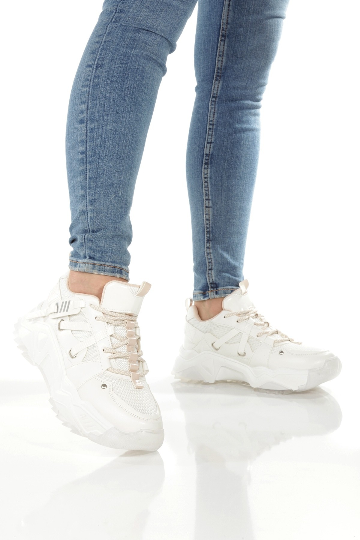 Dussel Beyaz Krem Sneaker Günlük Spor Ayakkabı - Görsel 2