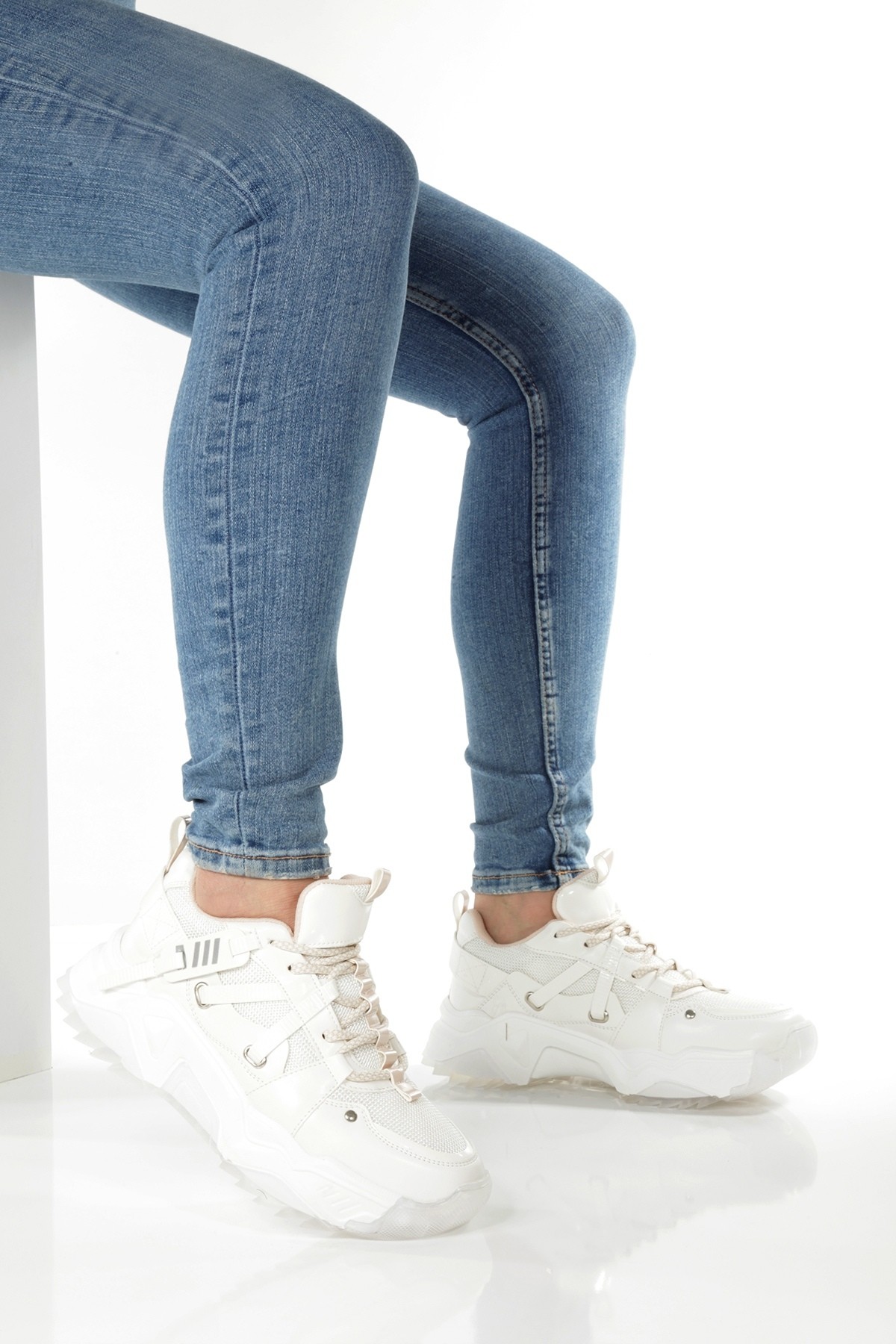 Dussel Beyaz Krem Sneaker Günlük Spor Ayakkabı - Görsel 3