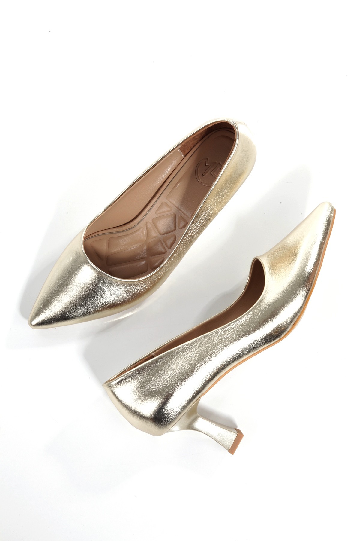 Modabuymuş Modabuymuş Kandy Altın Dore Abiye Ayakkabı Kısa Topuklu Stiletto | Flo Altın - 3. görsel