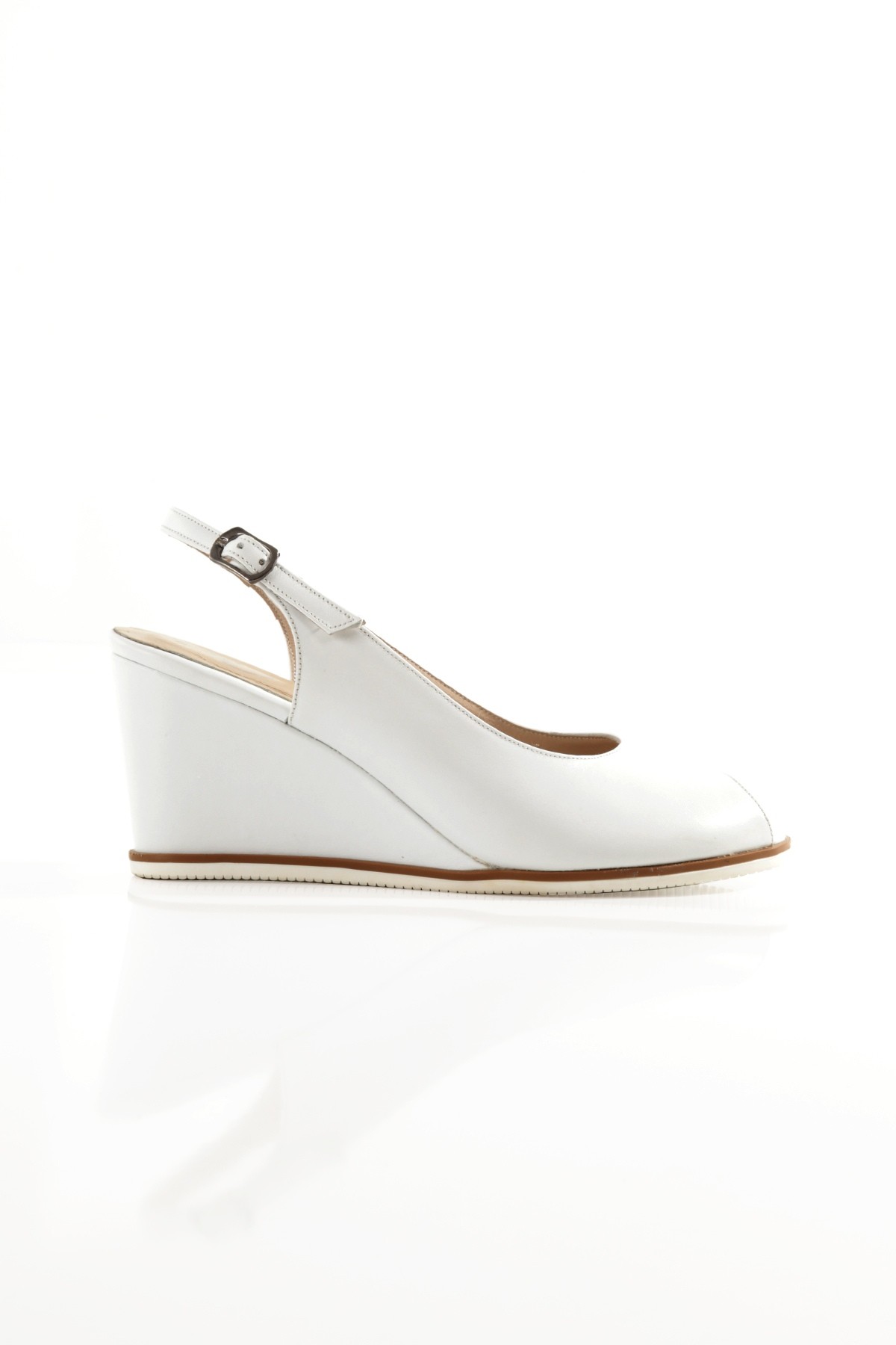 Feta Beyaz Hakiki Deri Sandalet Dolgu Topuklu Kadın Ayakkabı - Görsel 5