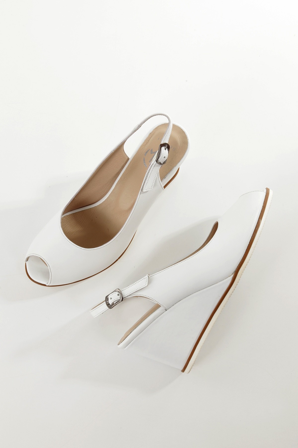 Feta Beyaz Hakiki Deri Sandalet Dolgu Topuklu Kadın Ayakkabı - Görsel 6