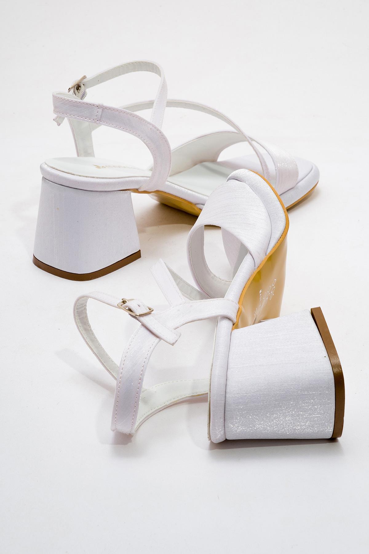 Kadın Çapraz Bantlı Topuklu Sandalet BEYAZ SATEN - Görsel 5
