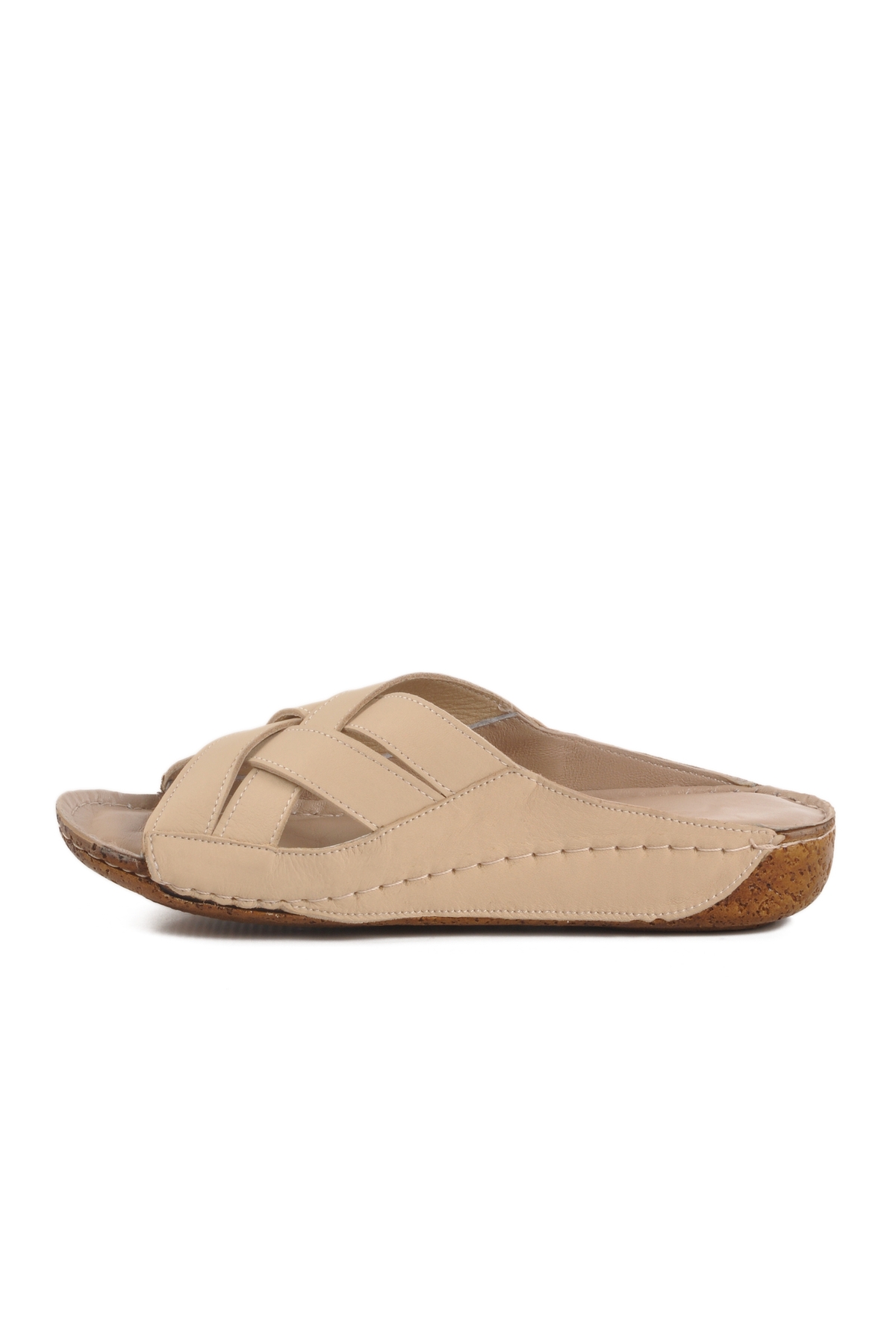 Aspor Bej Hakiki Deri Kadın Düz Terlik - Görsel 3