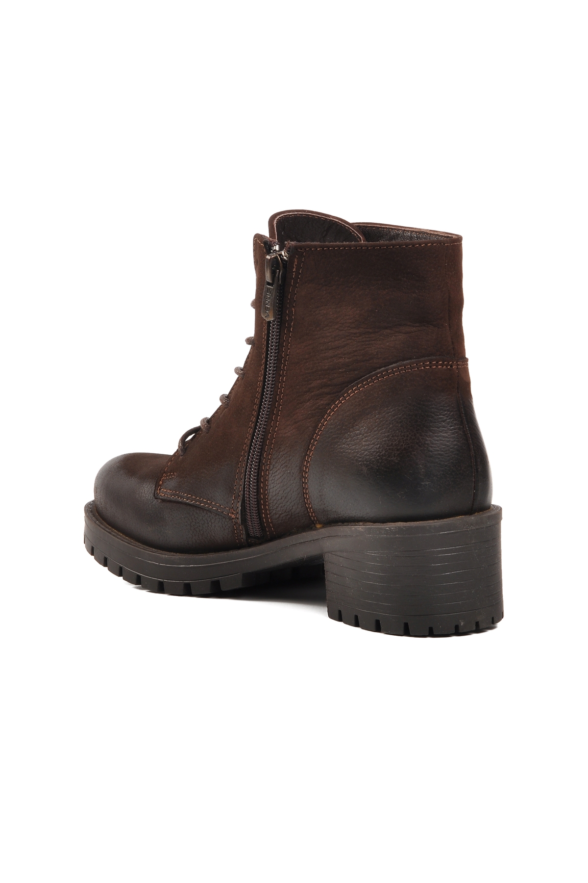 Kahve Nubuk Fermuarlı Bağcık Detaylı Hakiki Deri Kadın Topuklu Bot - Görsel 5