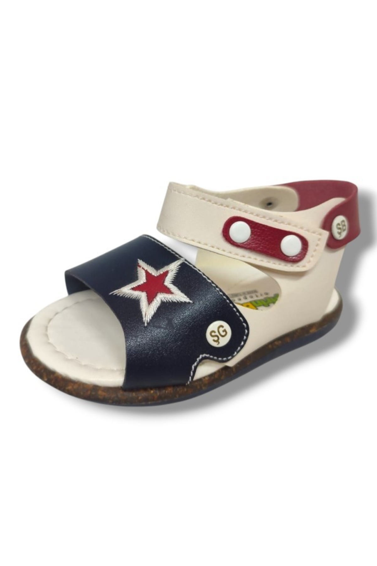 Şirinbebe 1550-20 Anatomik Yıldız Desen Cirtli Erkek Çocuk Sandalet Lacivert Beyaz 21-25 - Görsel 2