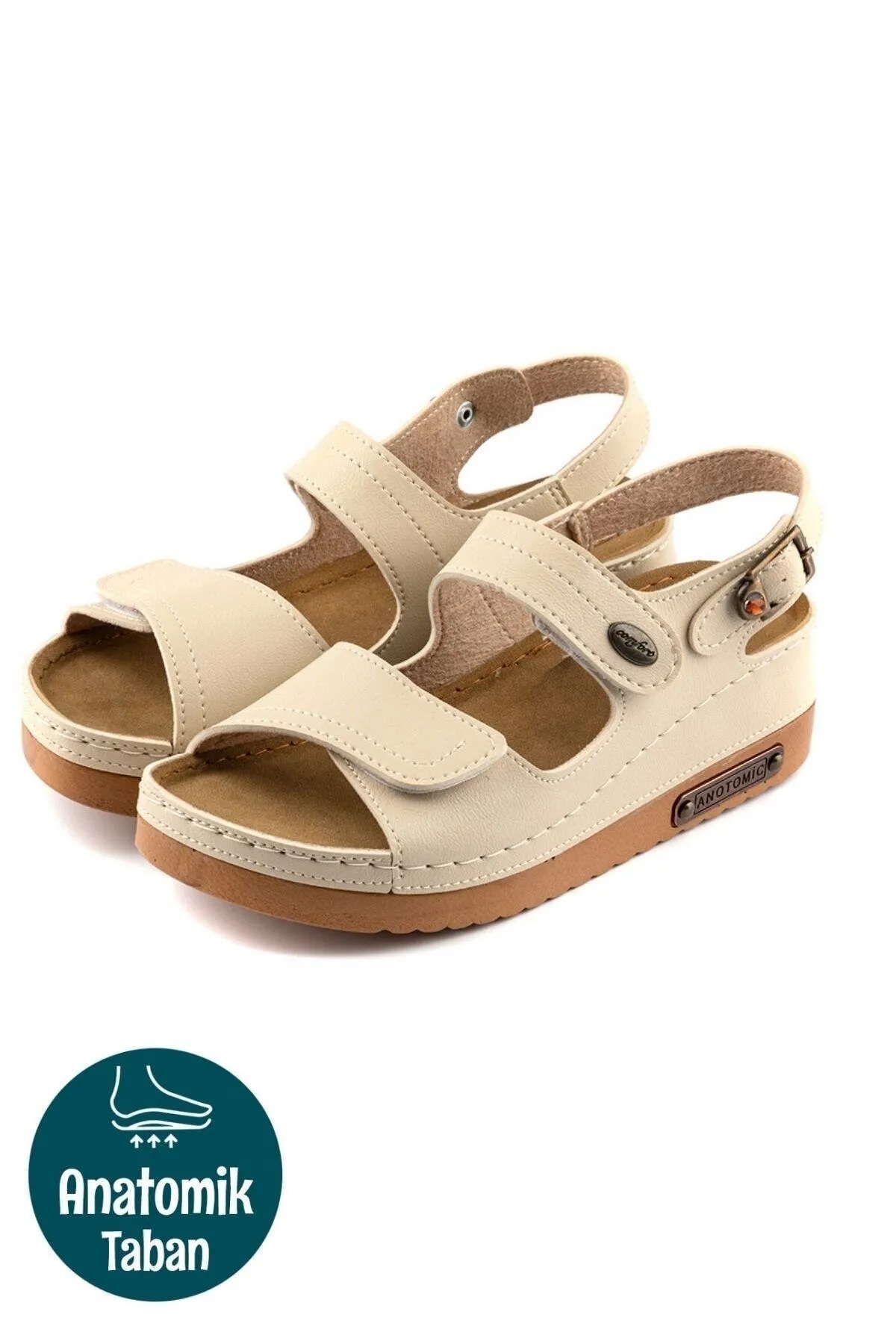 3014 Ortopedik Çift Bantlı Tokalı Kadın Sandalet - Görsel 3