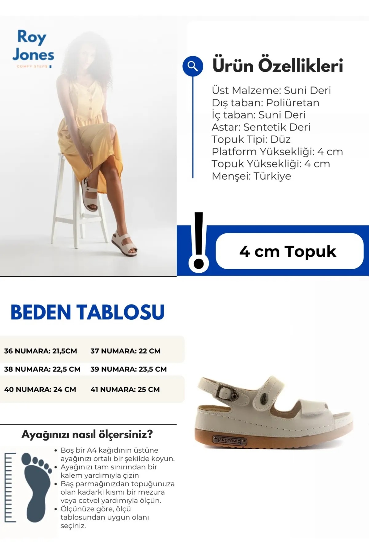 3014 Ortopedik Çift Bantlı Tokalı Kadın Sandalet - Görsel 4