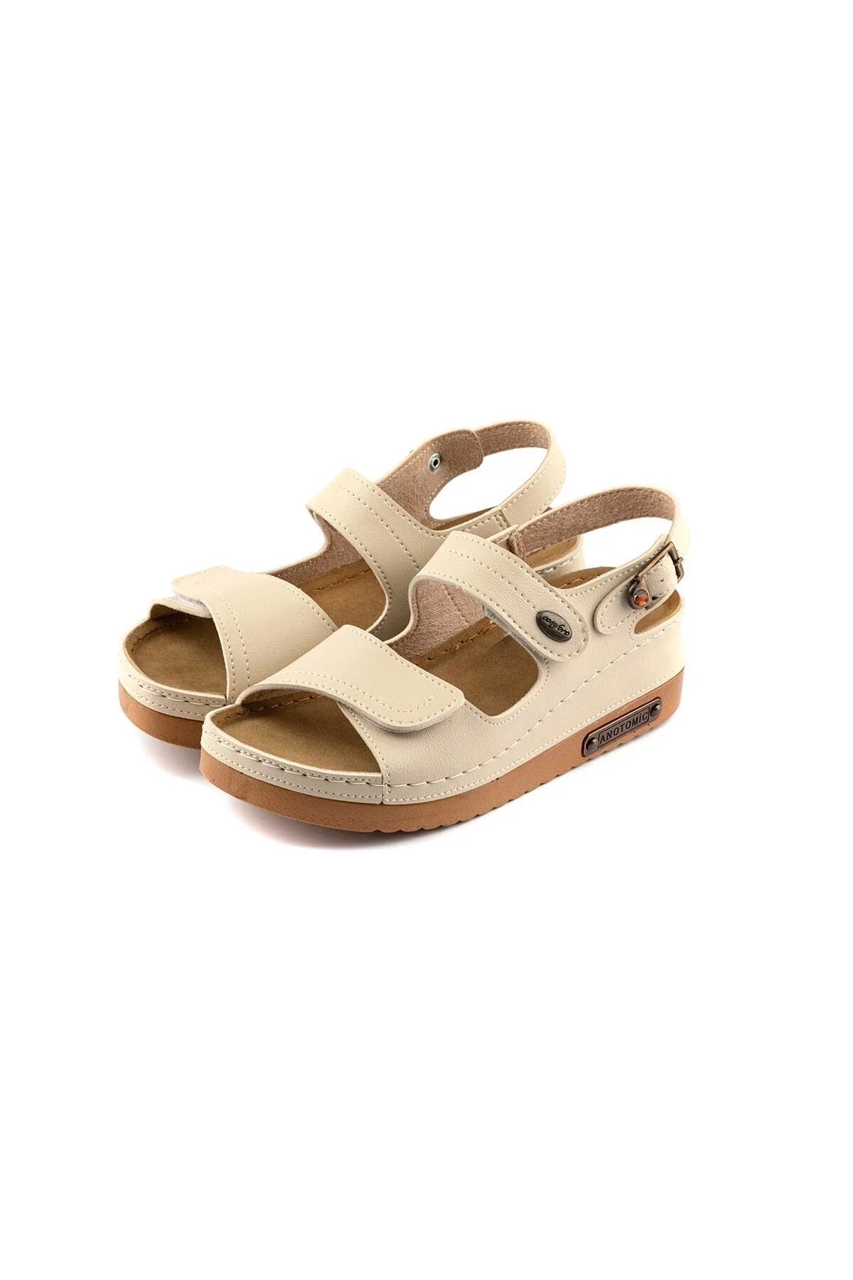 3014 Ortopedik Çift Bantlı Tokalı Kadın Sandalet - Görsel 6