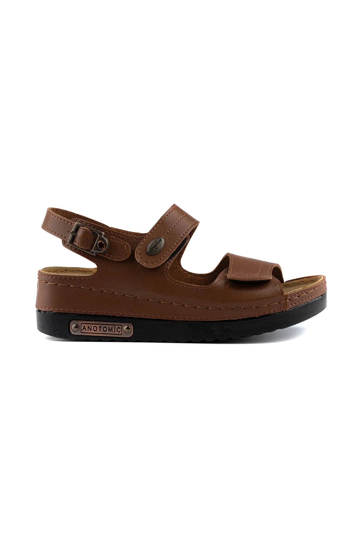 3014 Ortopedik Çift Bantlı Tokalı Kadın Sandalet - Görsel 2