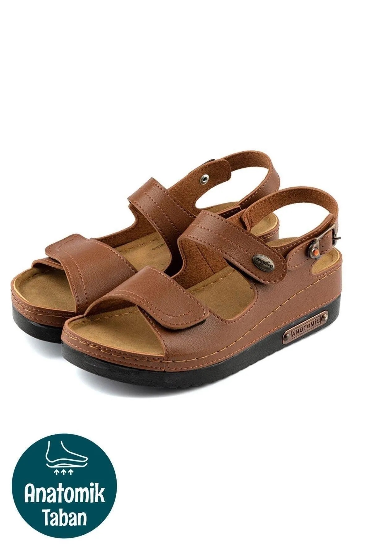 3014 Ortopedik Çift Bantlı Tokalı Kadın Sandalet - Görsel 3