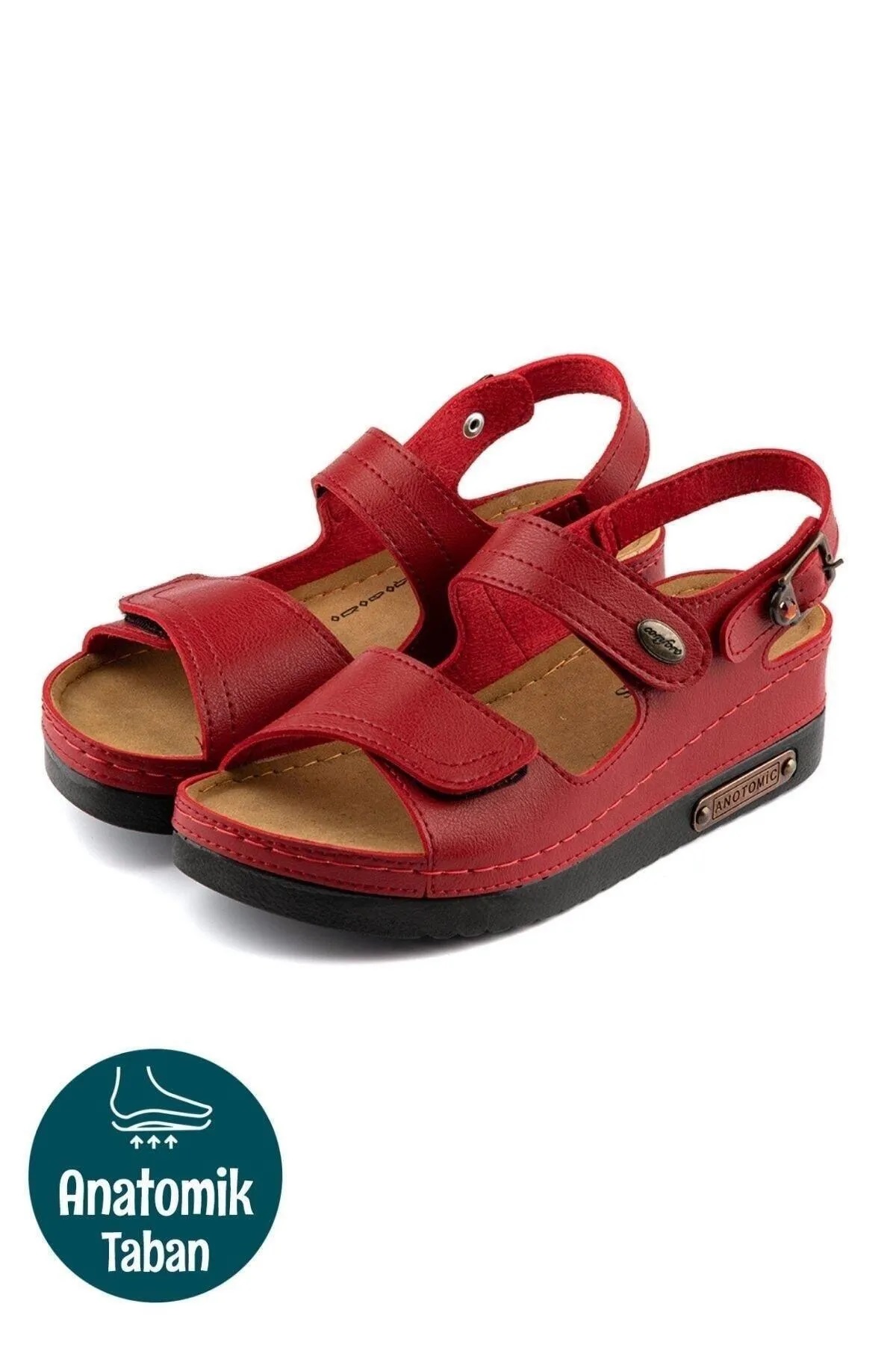 3014 Ortopedik Çift Bantlı Tokalı Kadın Sandalet - Görsel 3