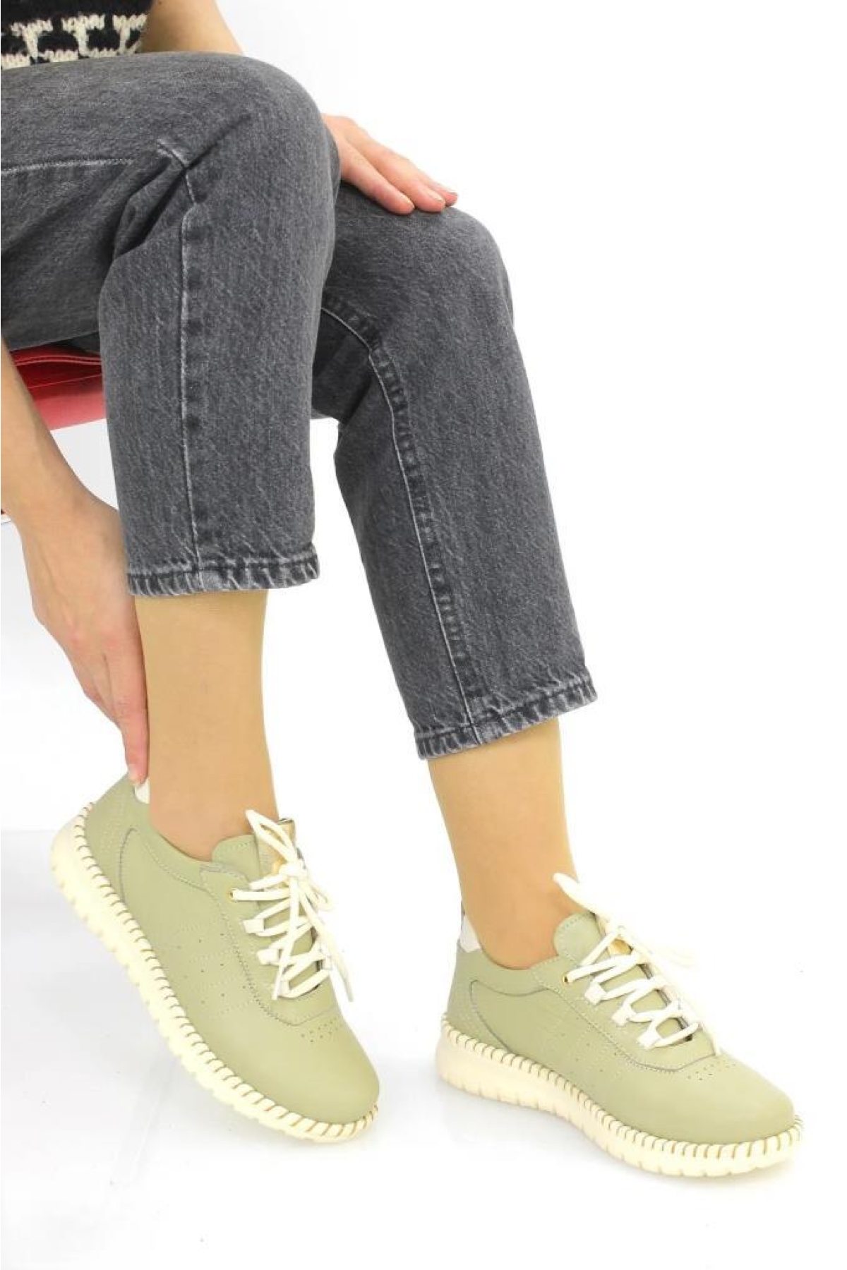 D25ya 3275 Hakiki Deri Bağcıklı Kadın Ayakkabı - Görsel 2