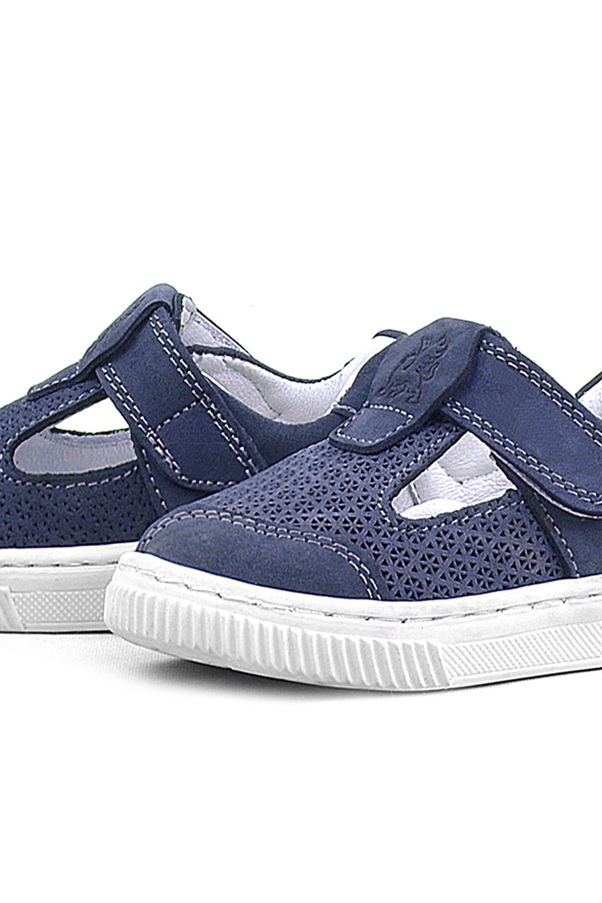 Bheem Hakiki Deri Lacivert Nubuk Cırtlı Bebek Sneaker Sandalet - Görsel 8