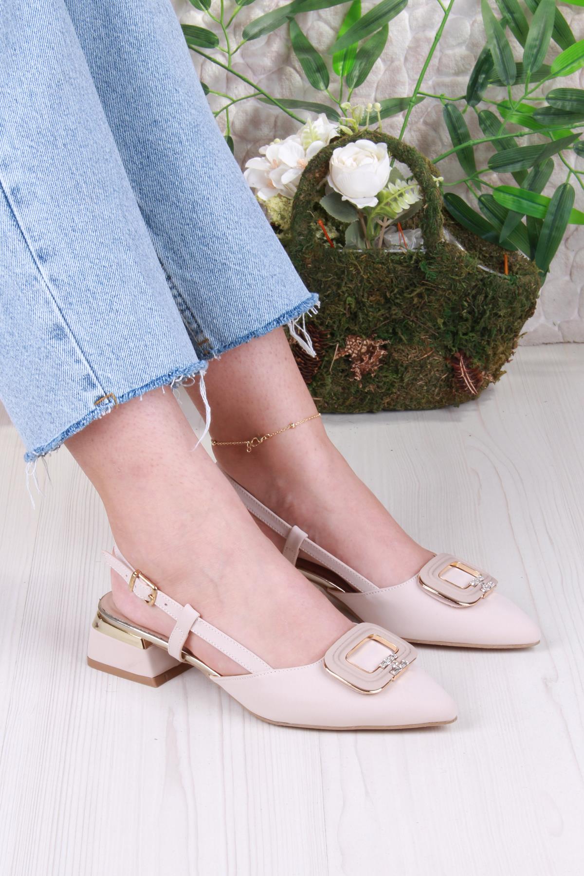 032-5802 Fls Saten Toka Detaylı Alçak Topuk Arkası Açık Önü Kapalı Kadın Ayakkabı - Görsel 2