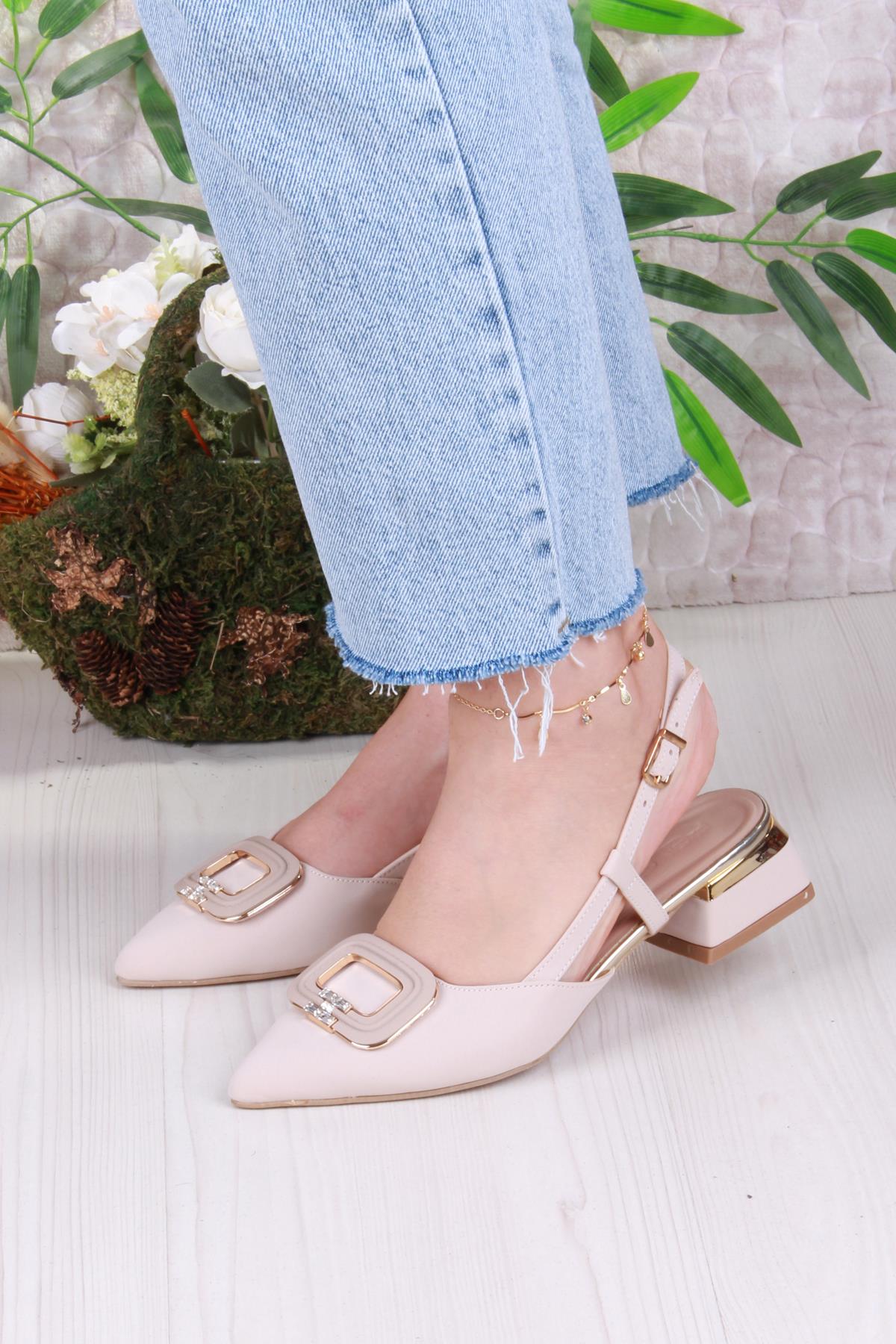 032-5802 Fls Saten Toka Detaylı Alçak Topuk Arkası Açık Önü Kapalı Kadın Ayakkabı - Görsel 3