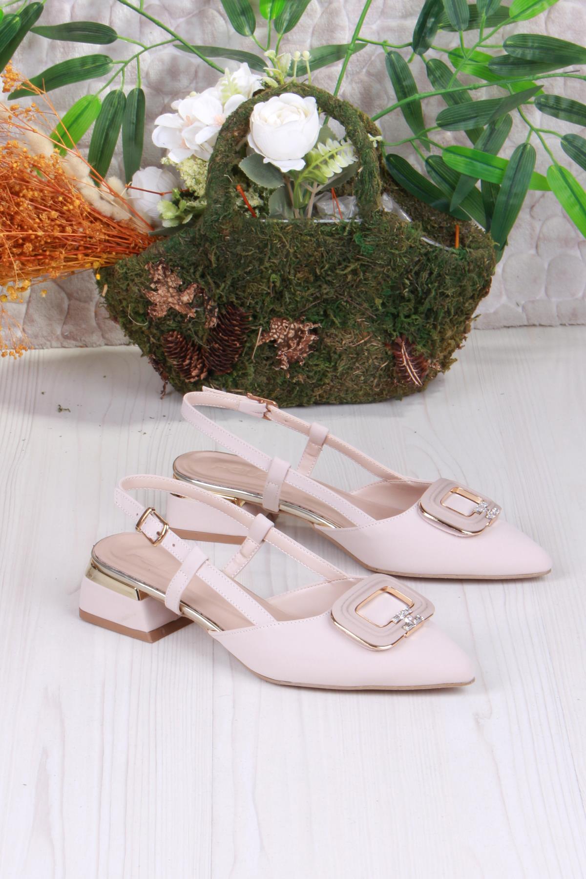 032-5802 Fls Saten Toka Detaylı Alçak Topuk Arkası Açık Önü Kapalı Kadın Ayakkabı - Görsel 4