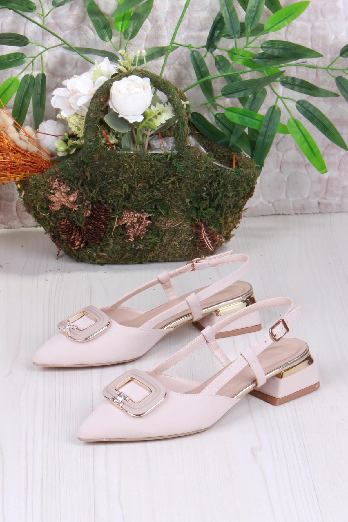 032-5802 Fls Saten Toka Detaylı Alçak Topuk Arkası Açık Önü Kapalı Kadın Ayakkabı - Görsel 5