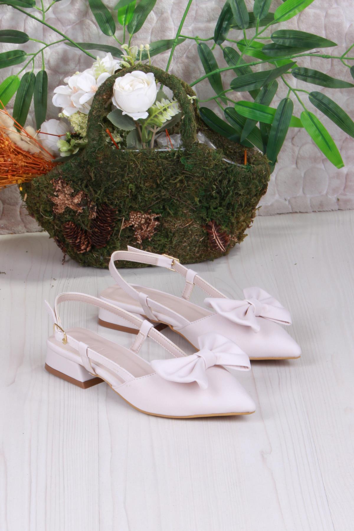 018-903 Fls Saten Fiyonk Detaylı Alçak Topuk Arkası Açık Önü Kapalı Kadın Ayakkabı - Görsel 4