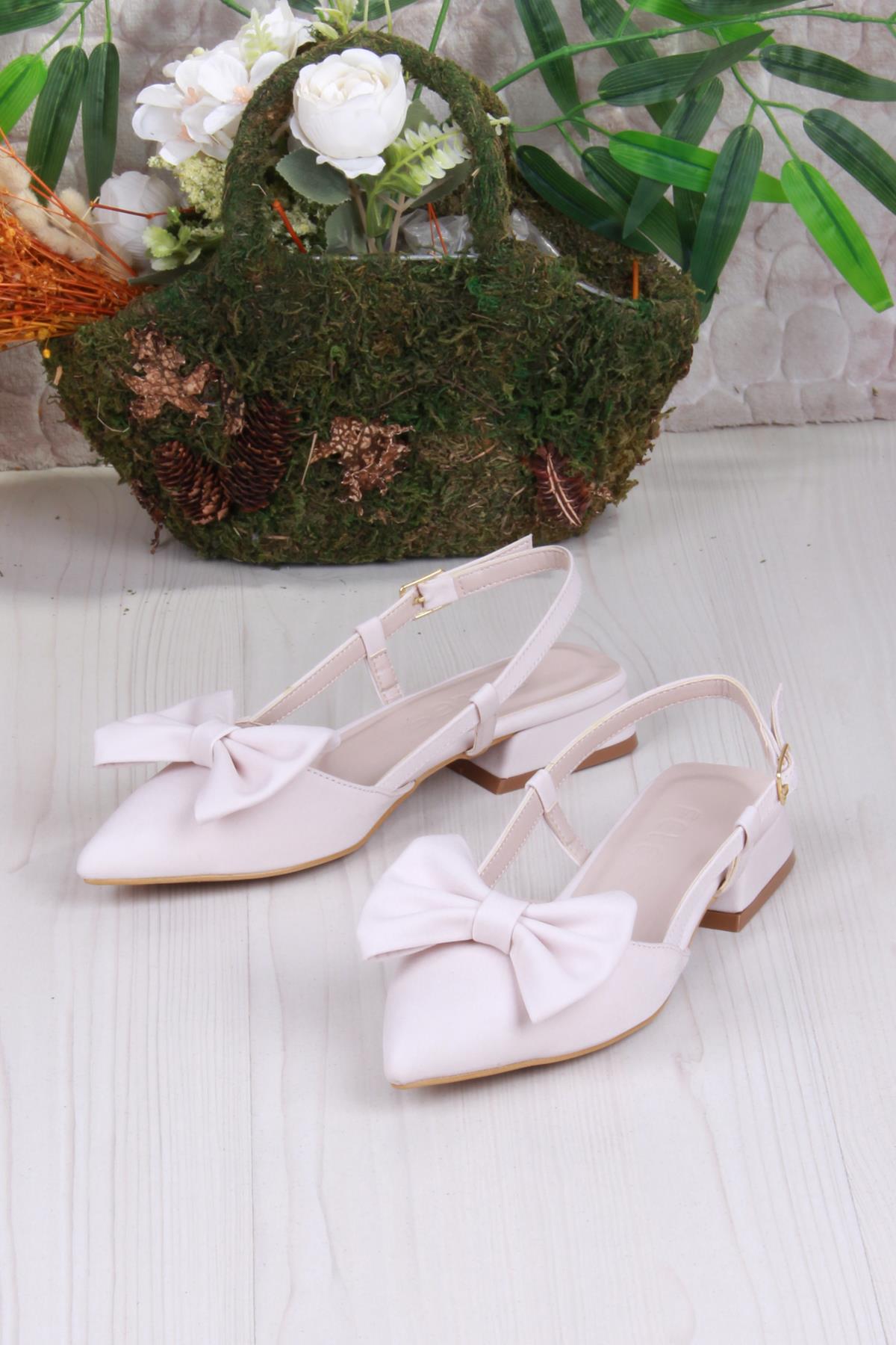 018-903 Fls Saten Fiyonk Detaylı Alçak Topuk Arkası Açık Önü Kapalı Kadın Ayakkabı - Görsel 5