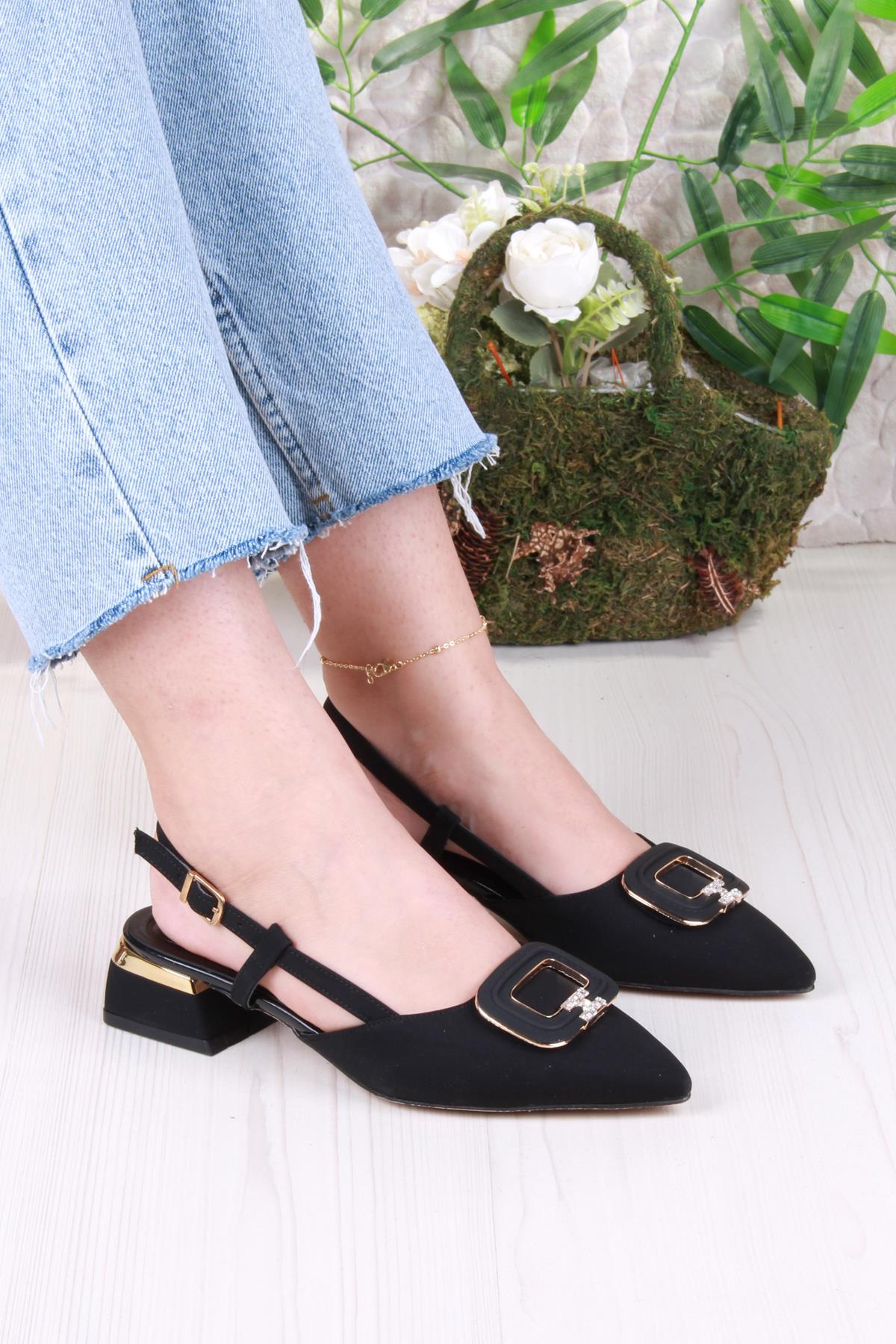 032-5802 Fls Saten Toka Detaylı Alçak Topuk Arkası Açık Önü Kapalı Kadın Ayakkabı - Görsel 2