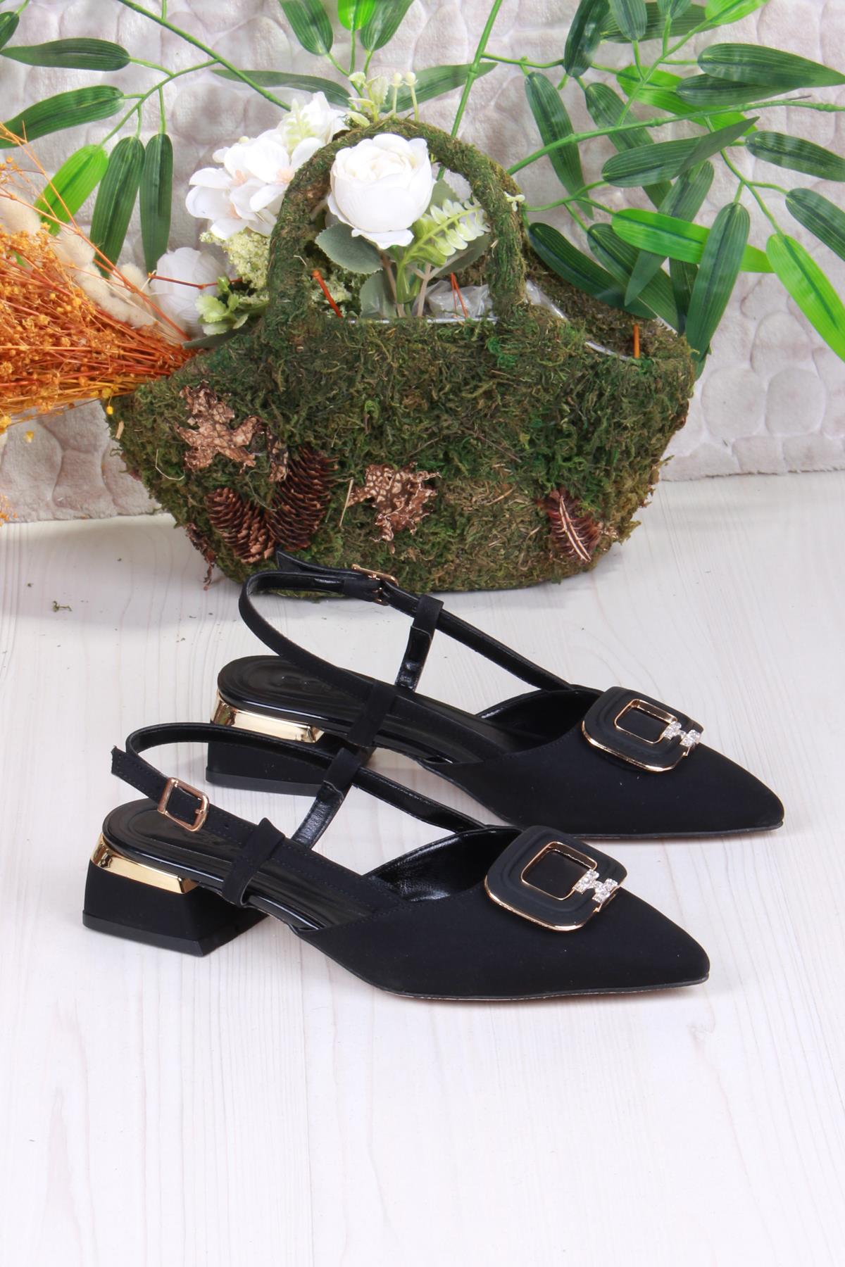 032-5802 Fls Saten Toka Detaylı Alçak Topuk Arkası Açık Önü Kapalı Kadın Ayakkabı - Görsel 4