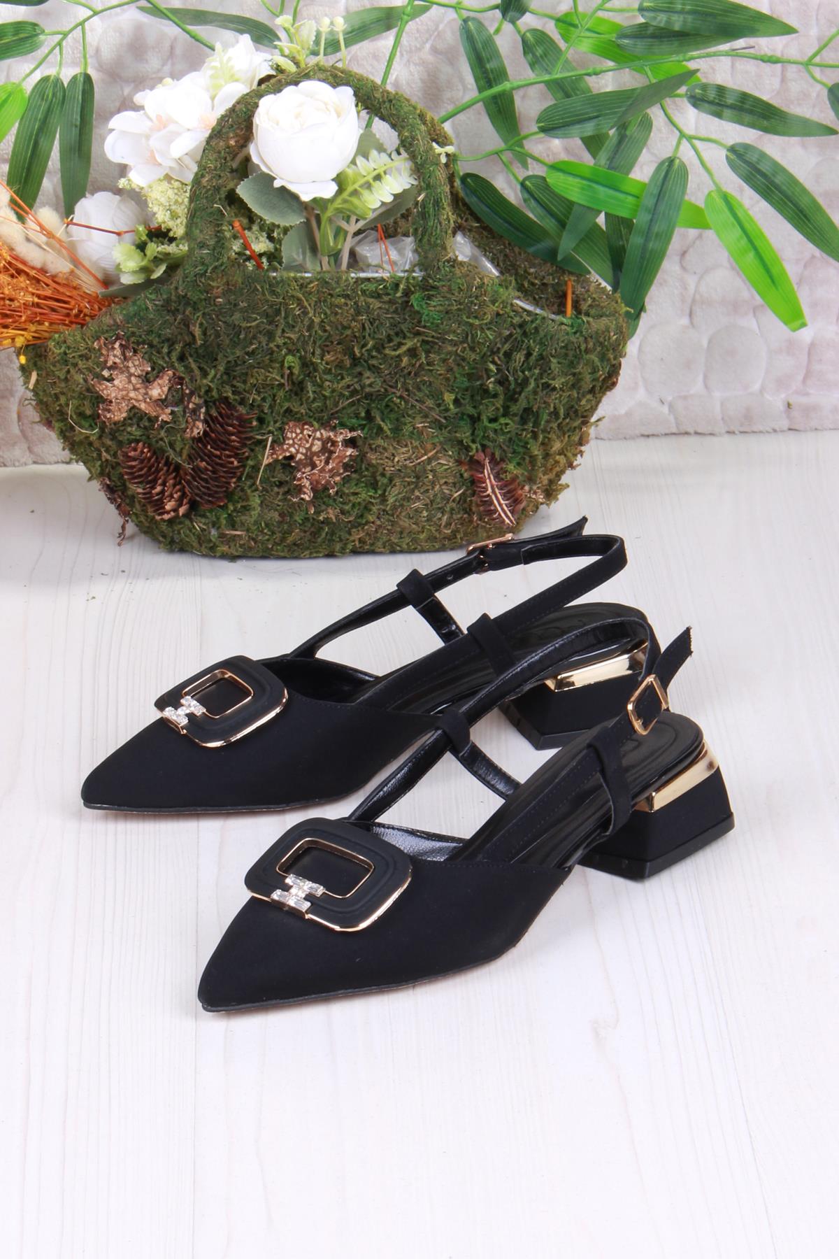 032-5802 Fls Saten Toka Detaylı Alçak Topuk Arkası Açık Önü Kapalı Kadın Ayakkabı - Görsel 5