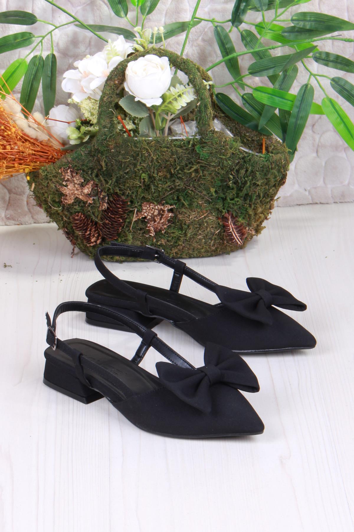 018-903 Fls Saten Fiyonk Detaylı Alçak Topuk Arkası Açık Önü Kapalı Kadın Ayakkabı - Görsel 4