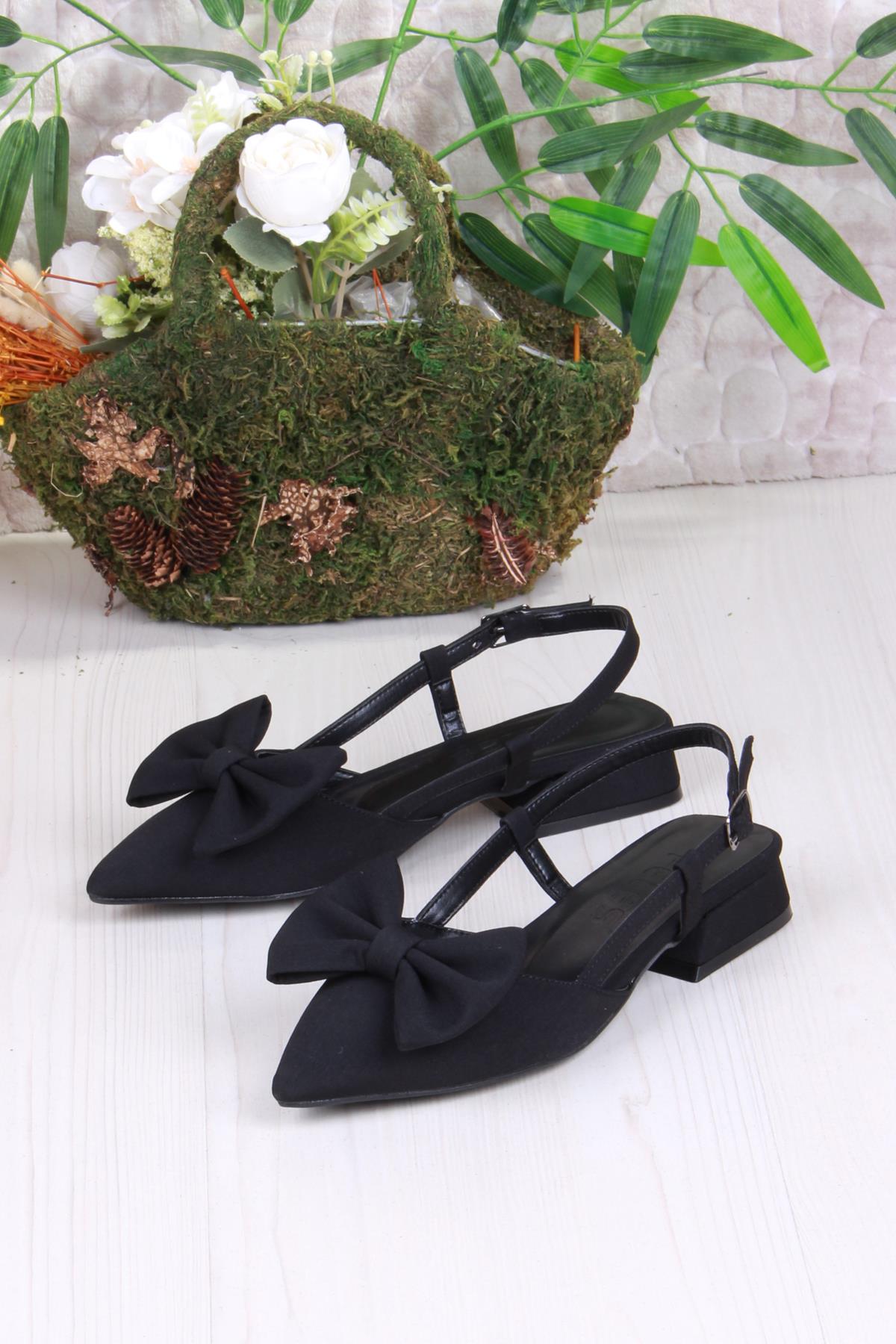 018-903 Fls Saten Fiyonk Detaylı Alçak Topuk Arkası Açık Önü Kapalı Kadın Ayakkabı - Görsel 5