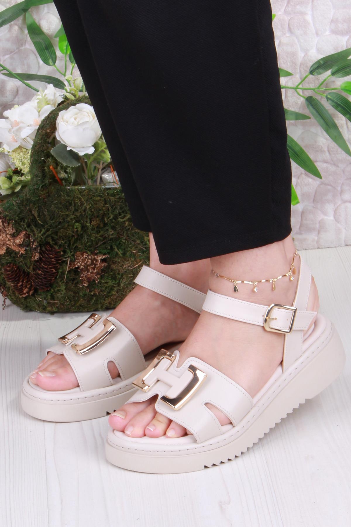 35611 Fancy Anatomik Rahat Toka Detaylı Kadın Sandalet - Görsel 3