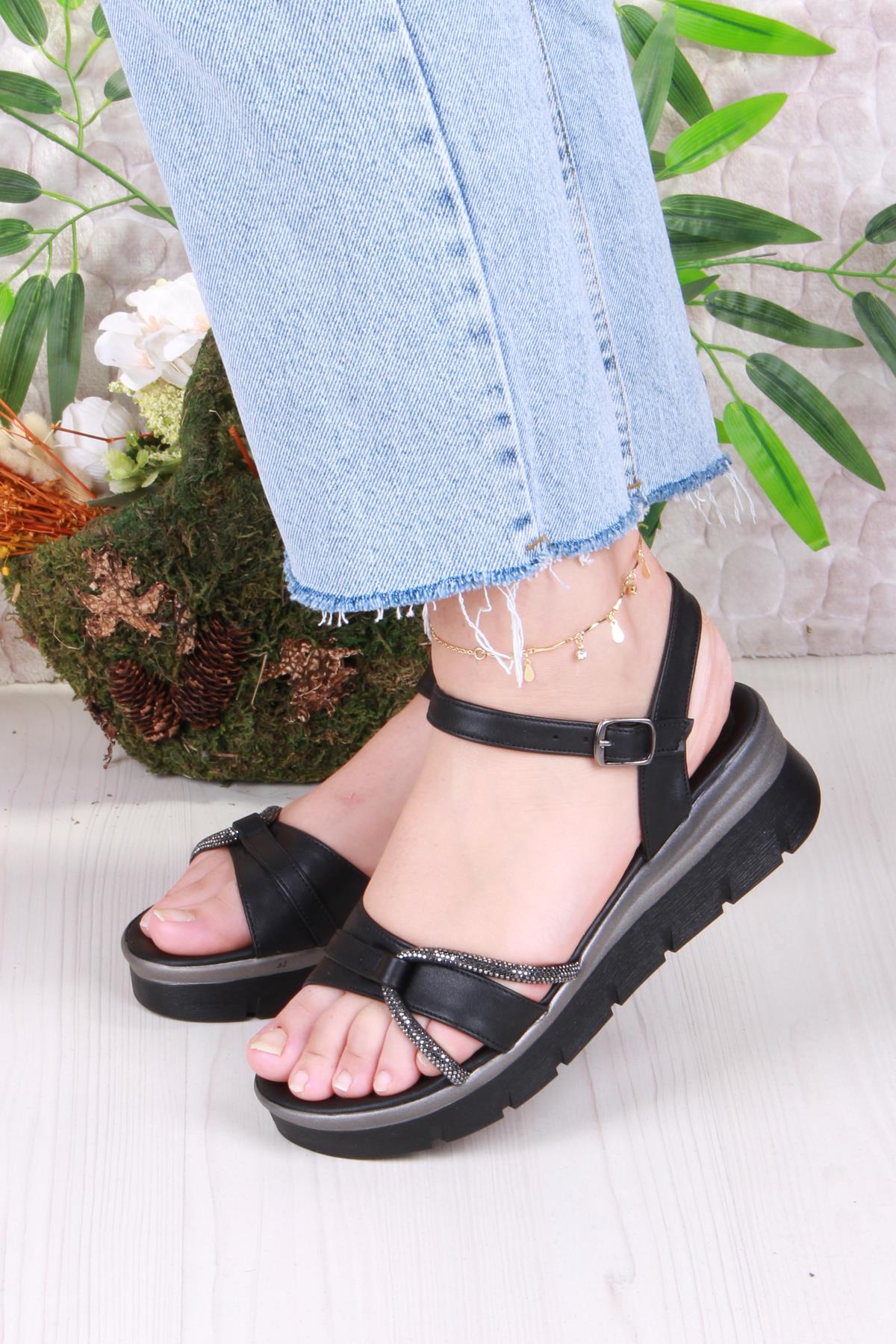 2005 Fancy Anatomik Rahat Taş Toka Detaylı Kadın Sandalet - Görsel 3