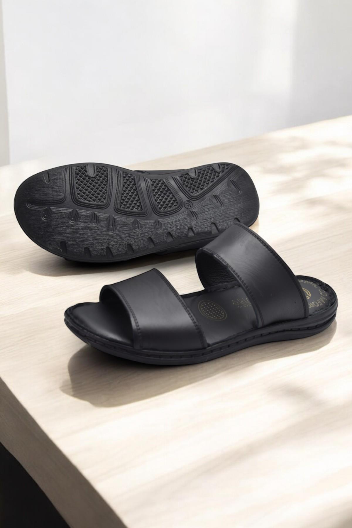 039 Günlük Ortopedik Taban Hakiki Deri Erkek Terlik Puff Yumuşak İç Taban - Görsel 4