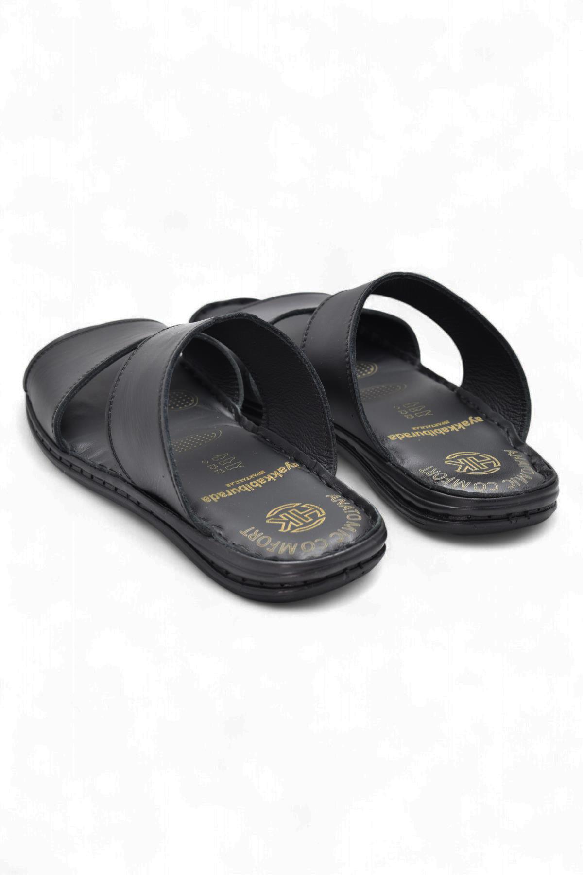 039 Günlük Ortopedik Taban Hakiki Deri Erkek Terlik Puff Yumuşak İç Taban - Görsel 7