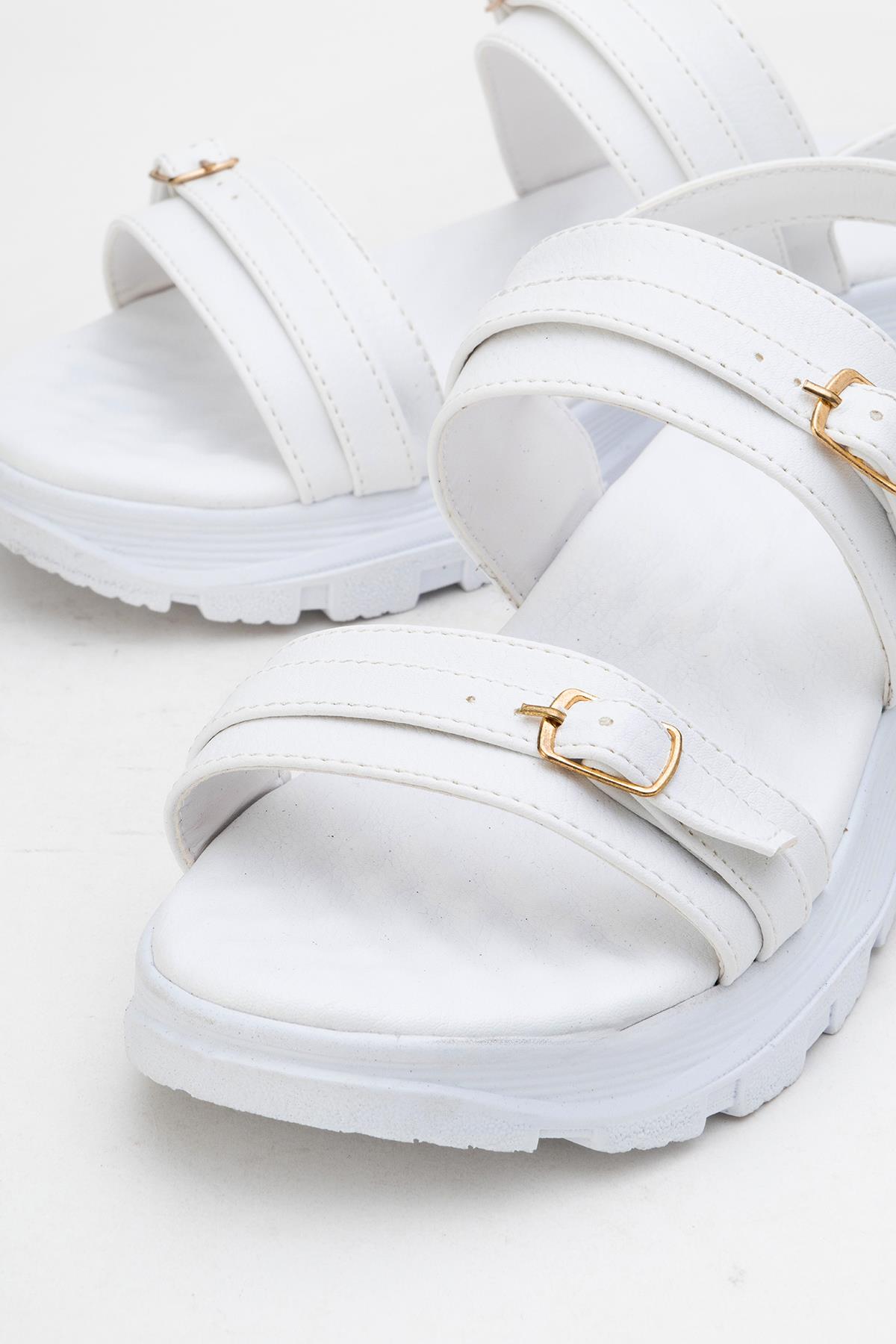 Kadın Çift Tokalı Sandalet BEYAZ - Görsel 4