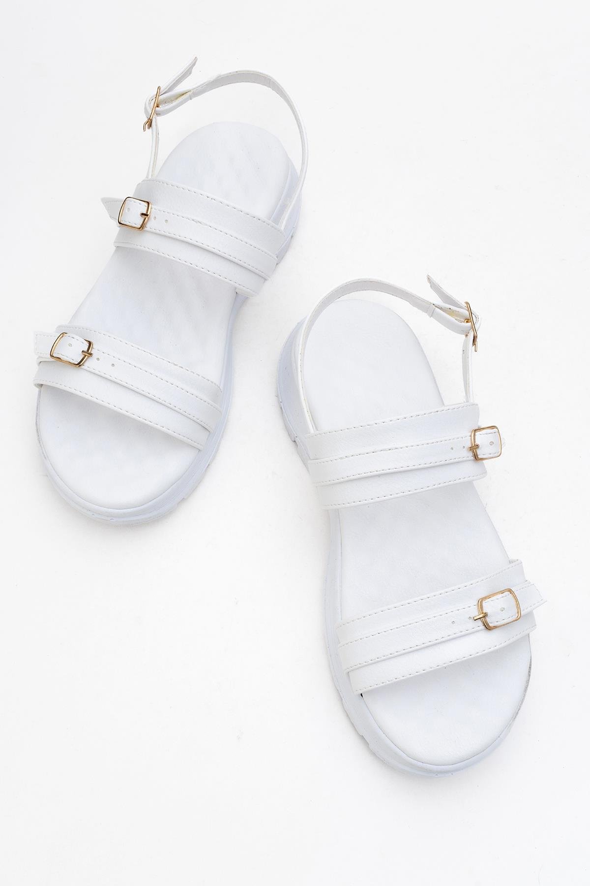 Kadın Çift Tokalı Sandalet BEYAZ - Görsel 6