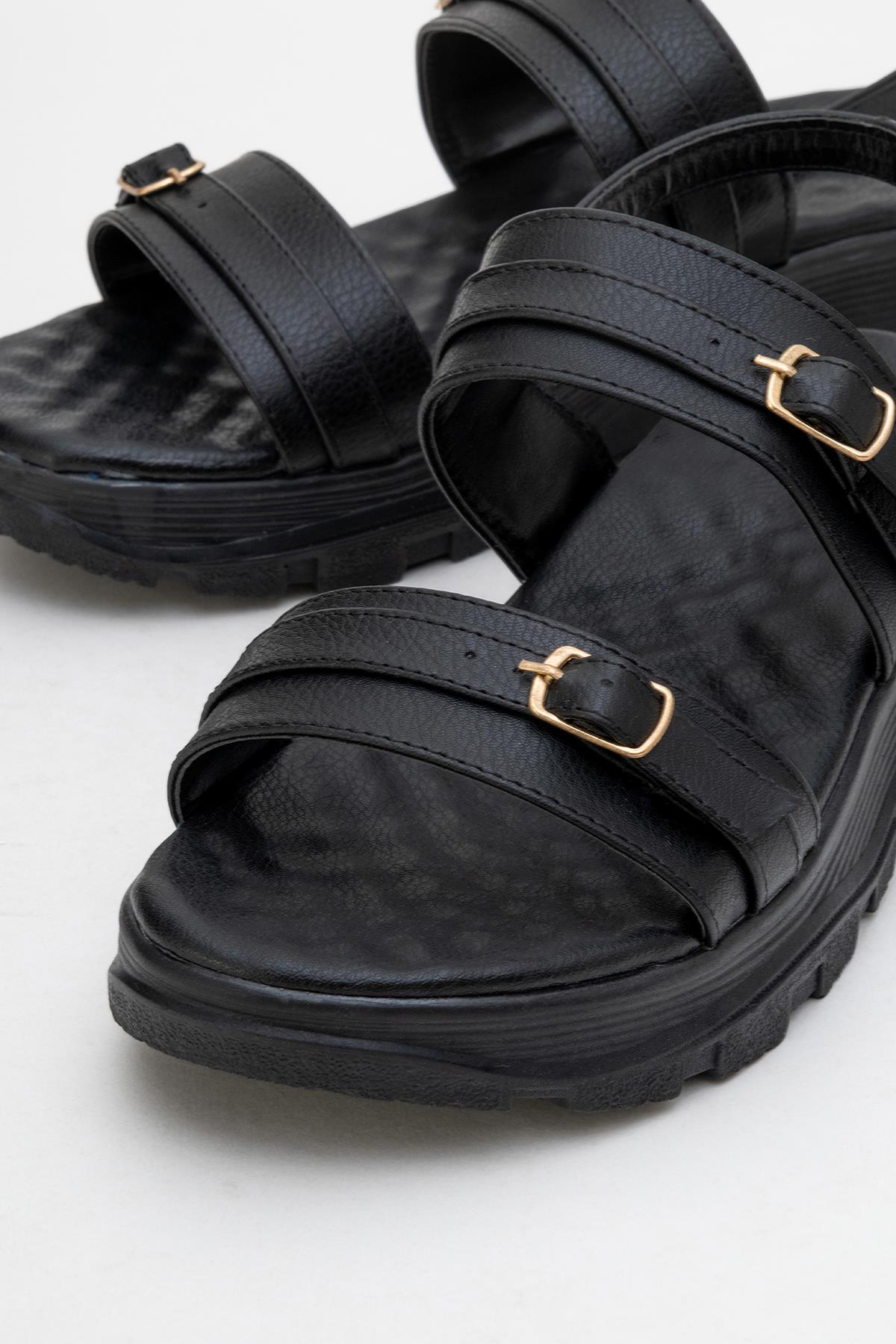 Kadın Çift Tokalı Sandalet SİYAH - Görsel 4