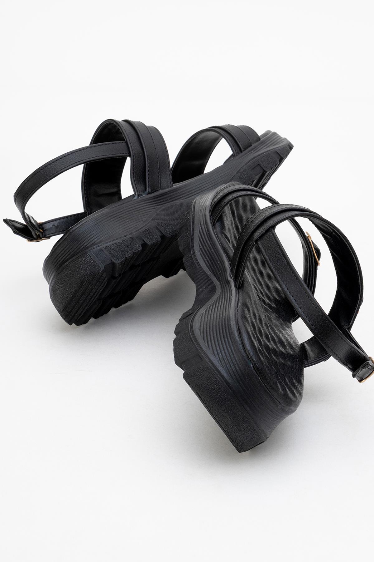 Kadın Çift Tokalı Sandalet SİYAH - Görsel 5