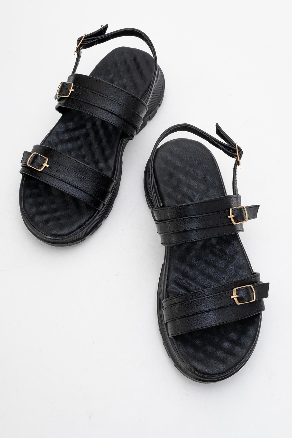 Kadın Çift Tokalı Sandalet SİYAH - Görsel 6