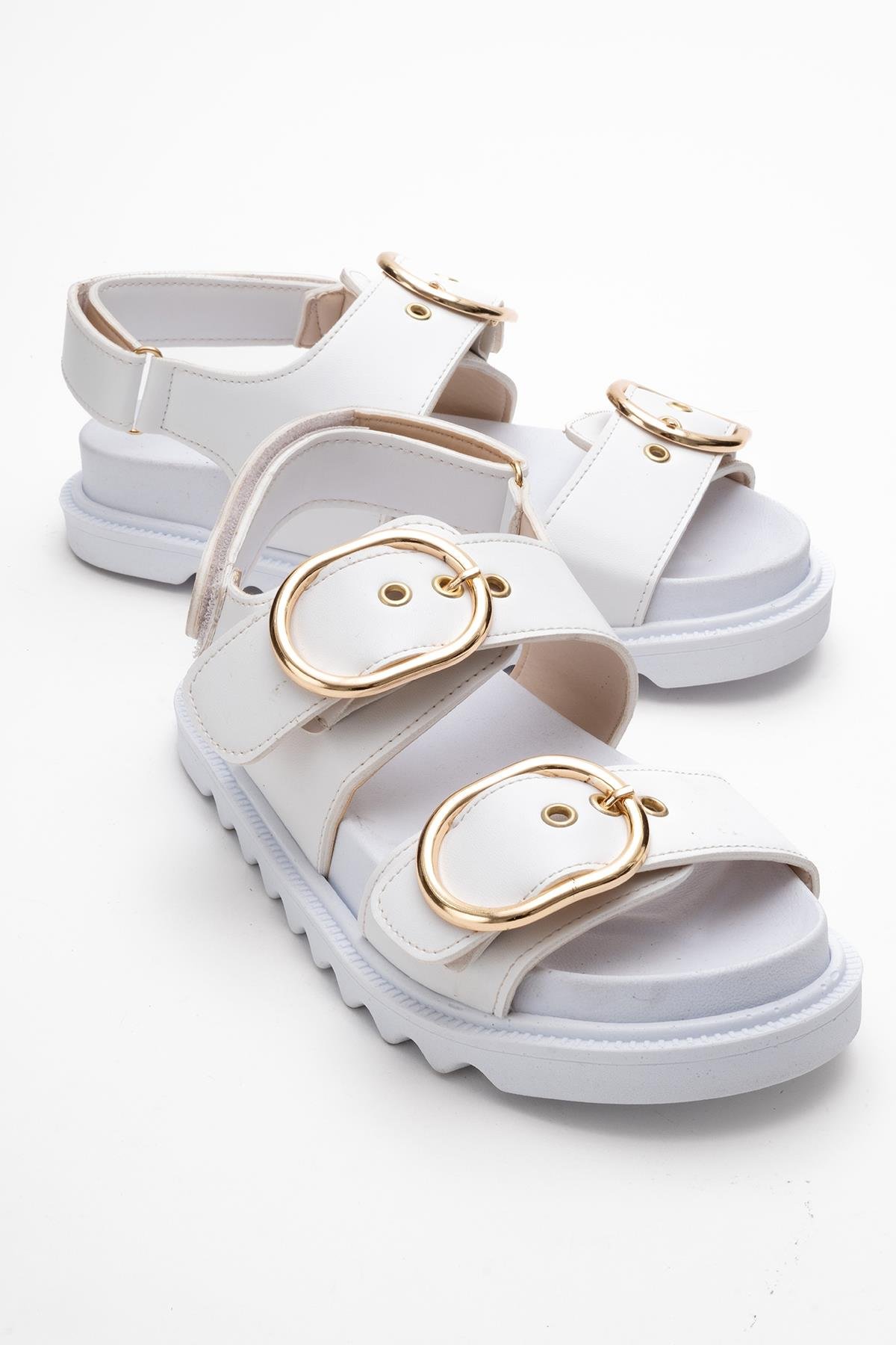 Kadın Çift Tokalı Cırtlı Sandalet BEYAZ - Görsel 2